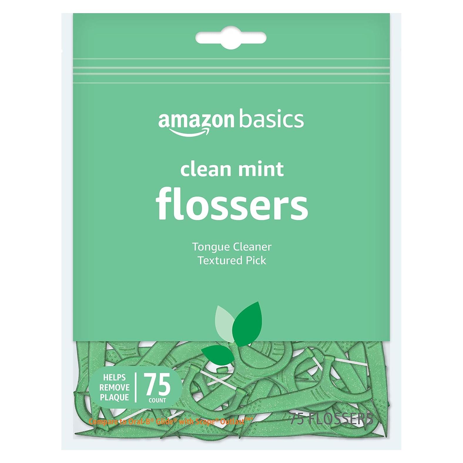 Amazon Basics Clean Mint Flossers, 75 Count, 1-Pack