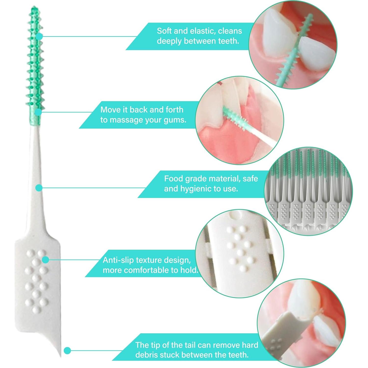 Palillos de Hilo Dental de Silicona Suave WQINX 160pcs Verde