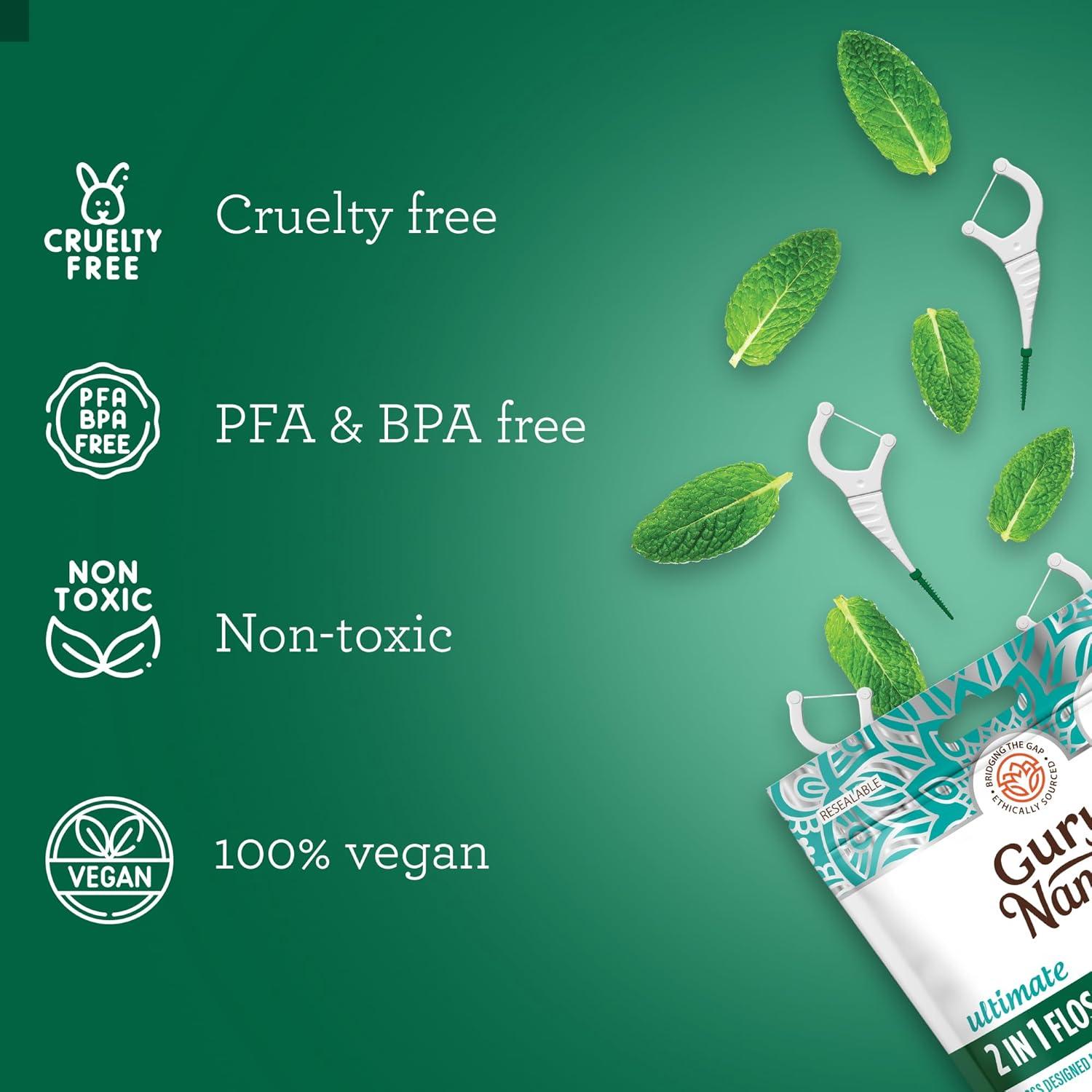 Palillos de Hilo Dental GuruNanda 2 en 1 - Sabor Menta, 300 Unidades