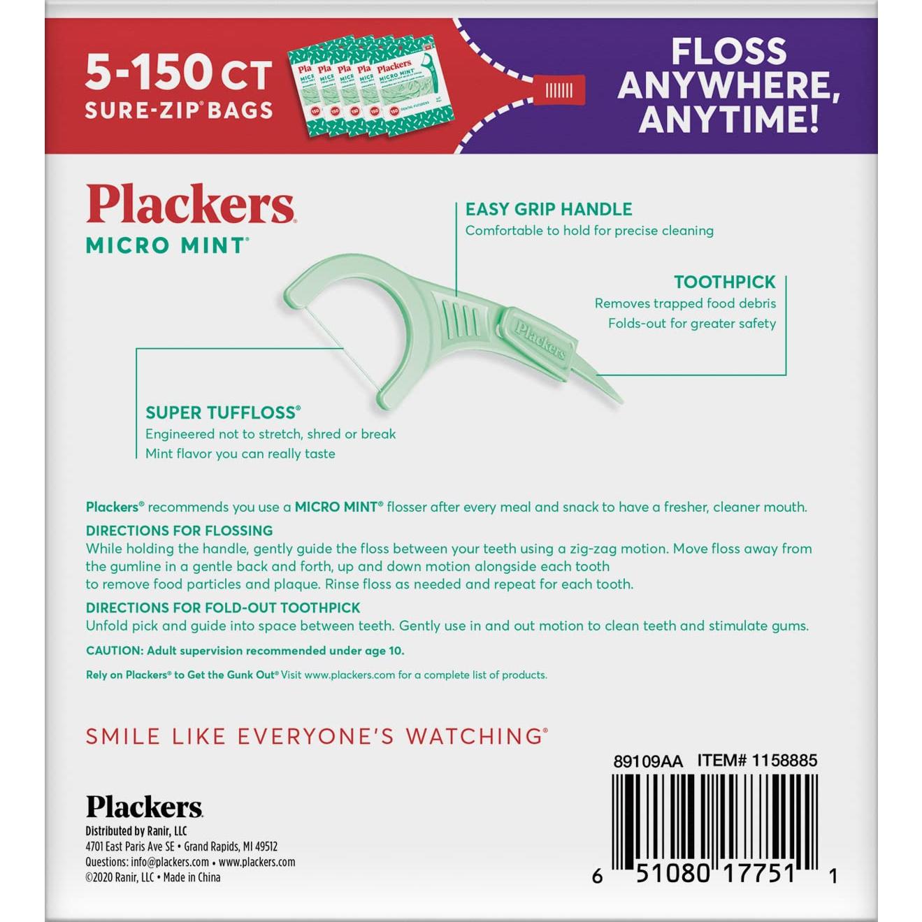 Hilo Dental Plackers Micro Mint 750 Unidades Sabor Menta