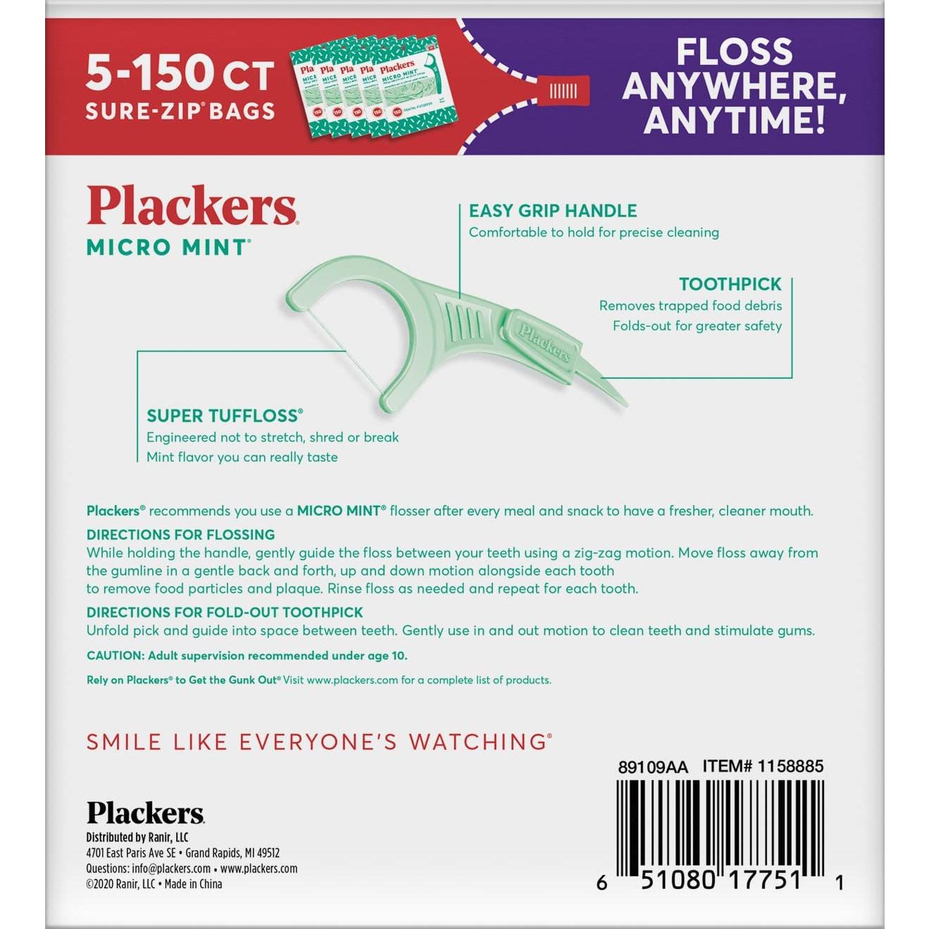 Hilo Dental Plackers Micro Mint 750 Unidades Sabor Menta