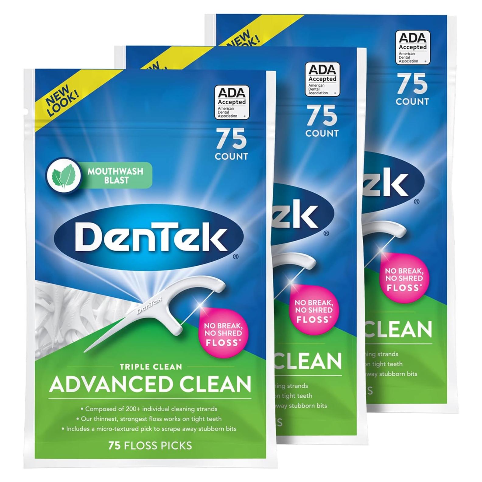 Palillos de Hilo Dental DenTek Triple Clean 75 Unidades x3