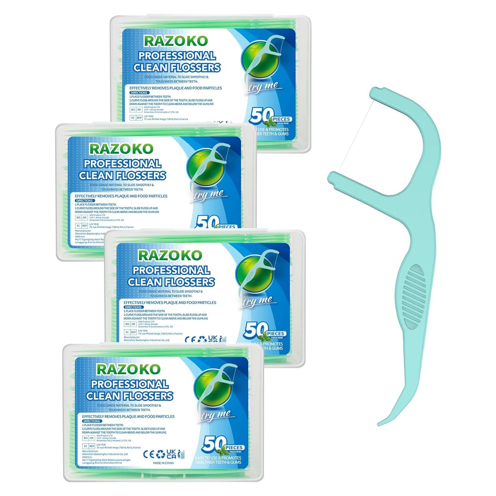 Palillos de Hilo Dental RAZOKO Menta Fresca 200 Unidades