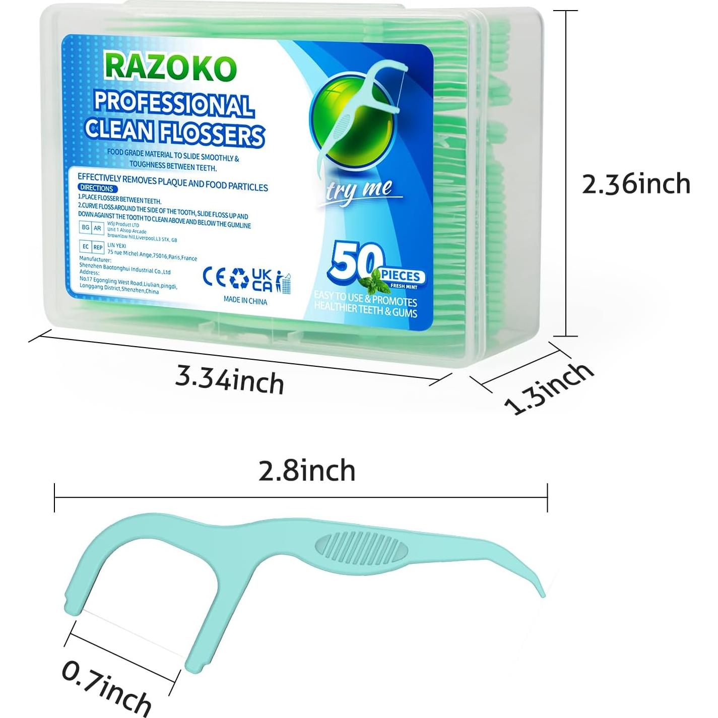 Palillos de Hilo Dental RAZOKO Menta Fresca 200 Unidades