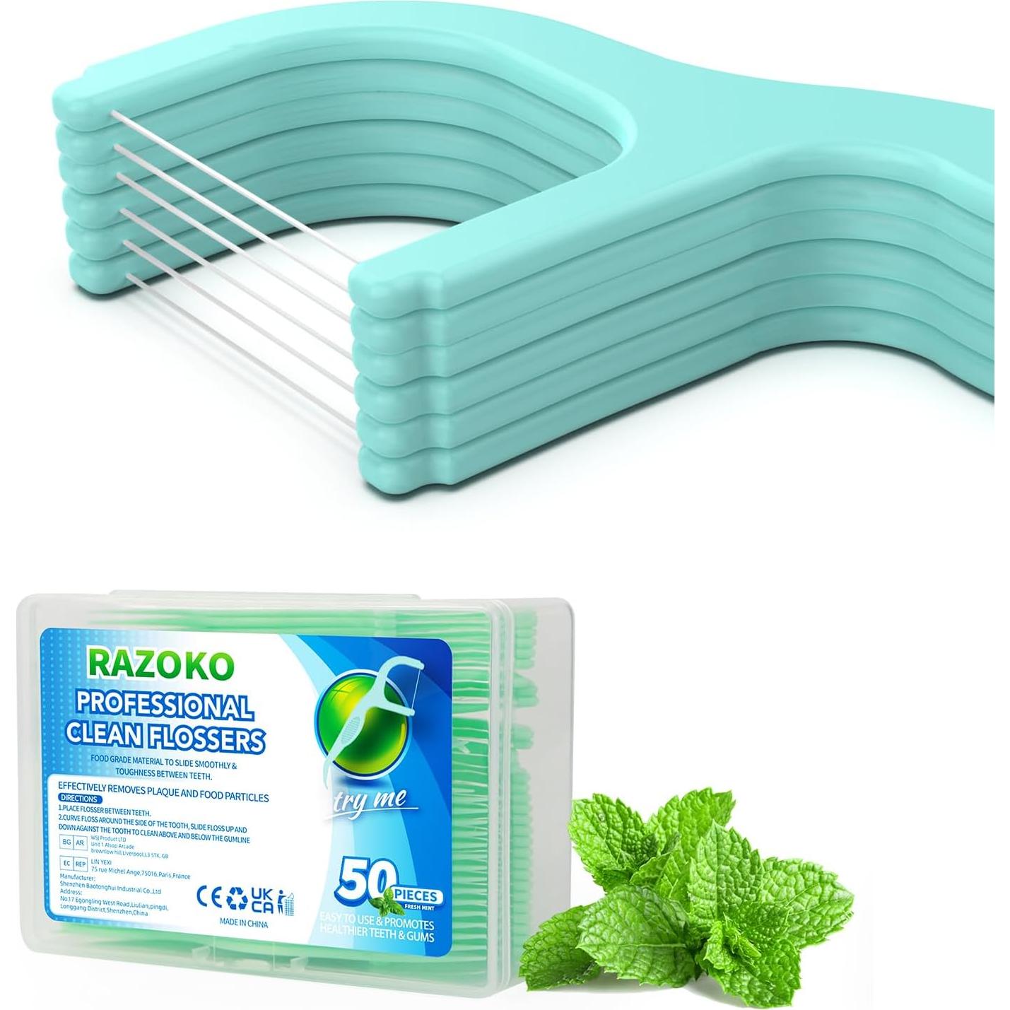 Palillos de Hilo Dental RAZOKO Menta Fresca 200 Unidades