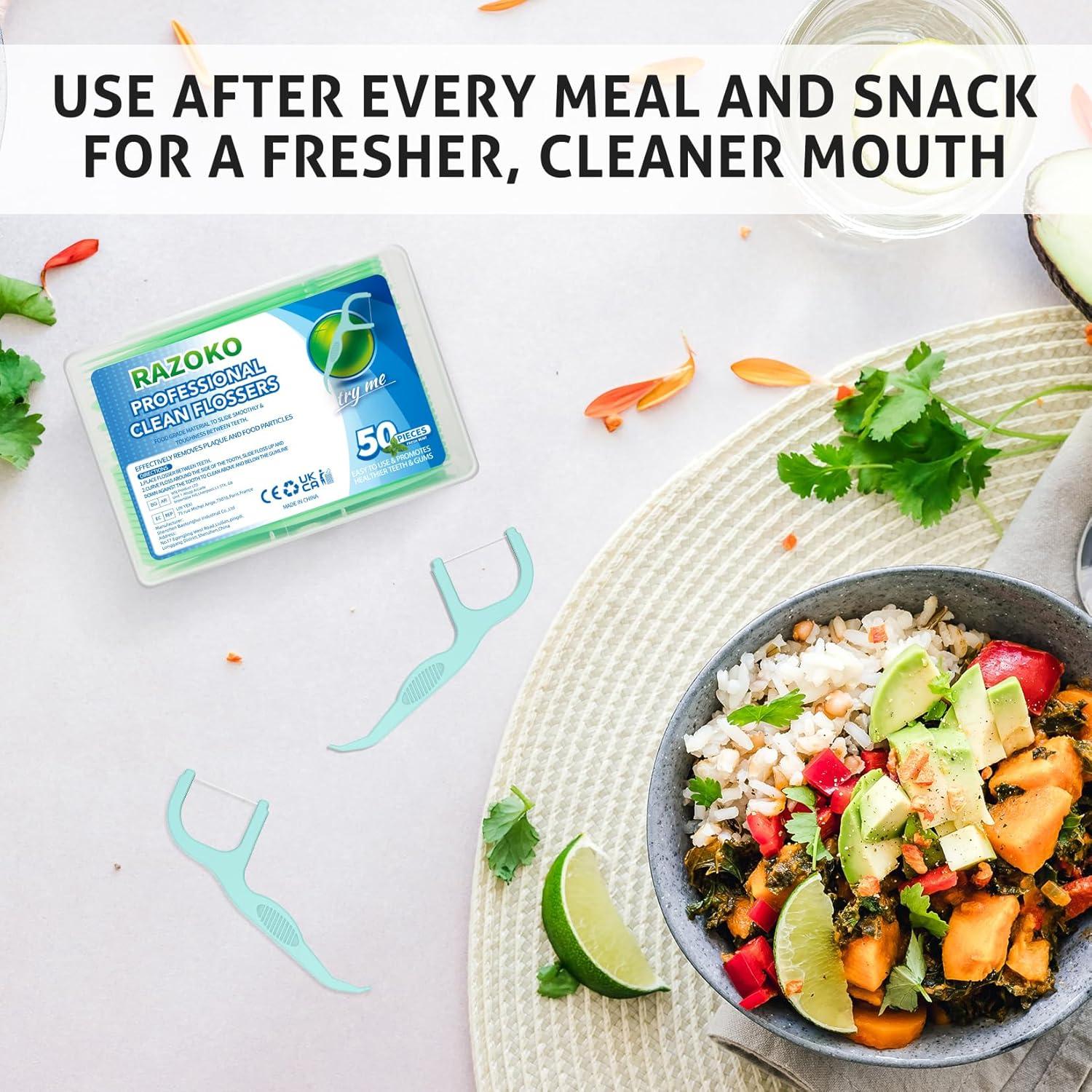 Palillos de Hilo Dental RAZOKO Menta Fresca 200 Unidades