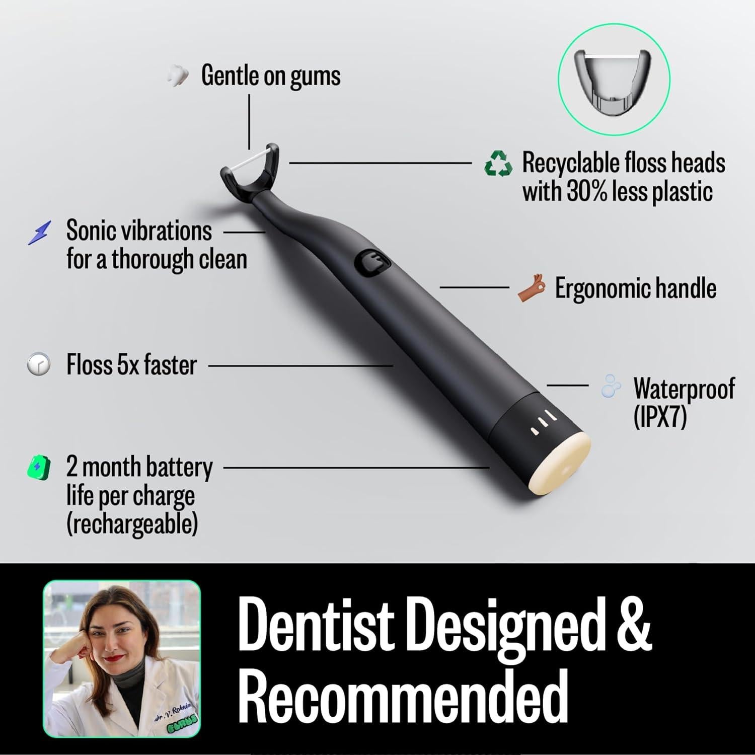 Irrigador Eléctrico FLAUS con 45 Cabezas de Hilo Dental Suave