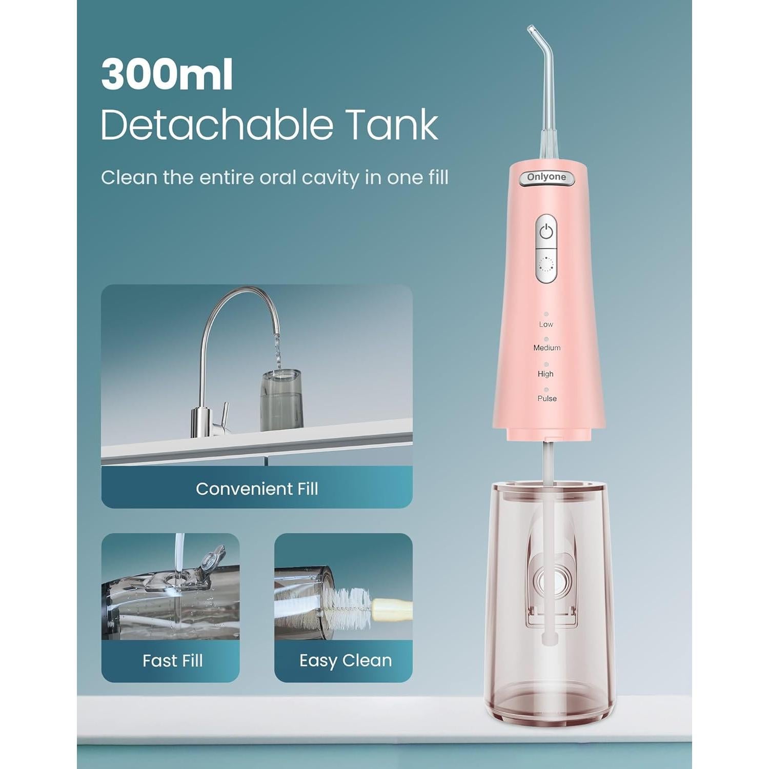 Irrigador Dental de Agua Onlyone FC5090 Rosa 300ml Portátil