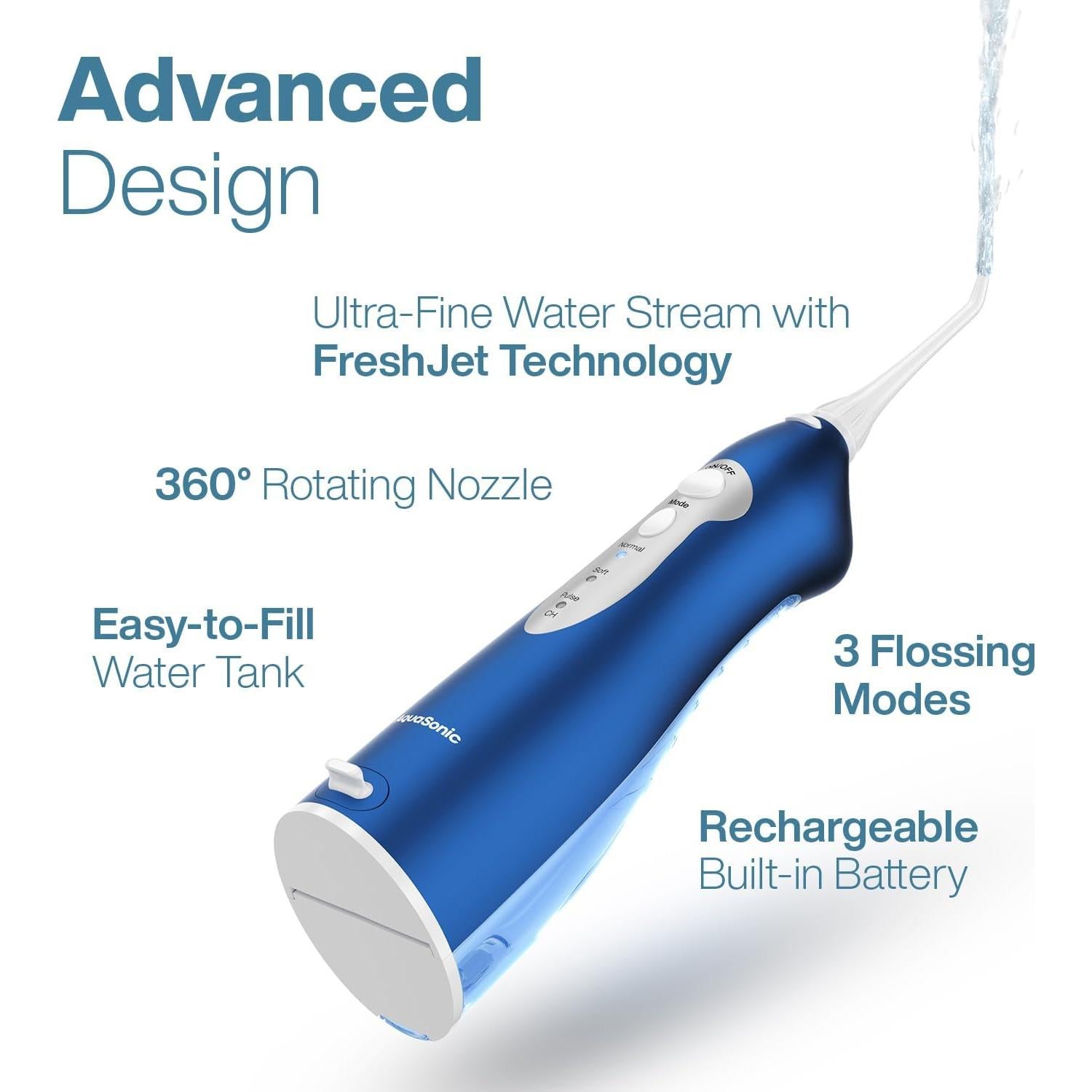 Irrigador de Agua AquaSonic ASFLOSBLU Recargable Inalámbrico