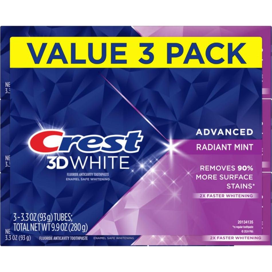 Pasta Dental Blanqueadora Crest 3D White Menta Radiante 3x93.4g