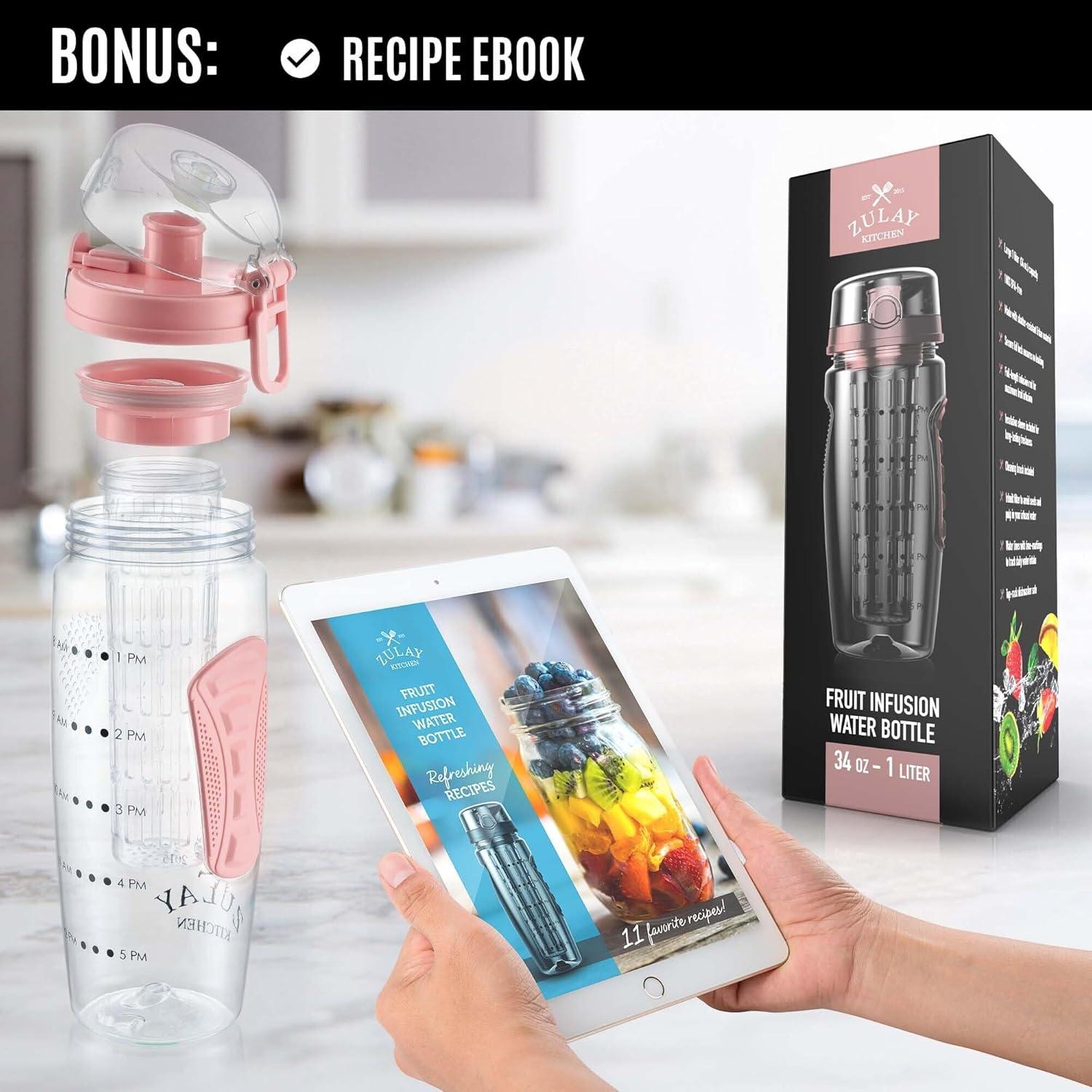 Botella de Agua Infusora Zulay 0.95L Rosa Aislada