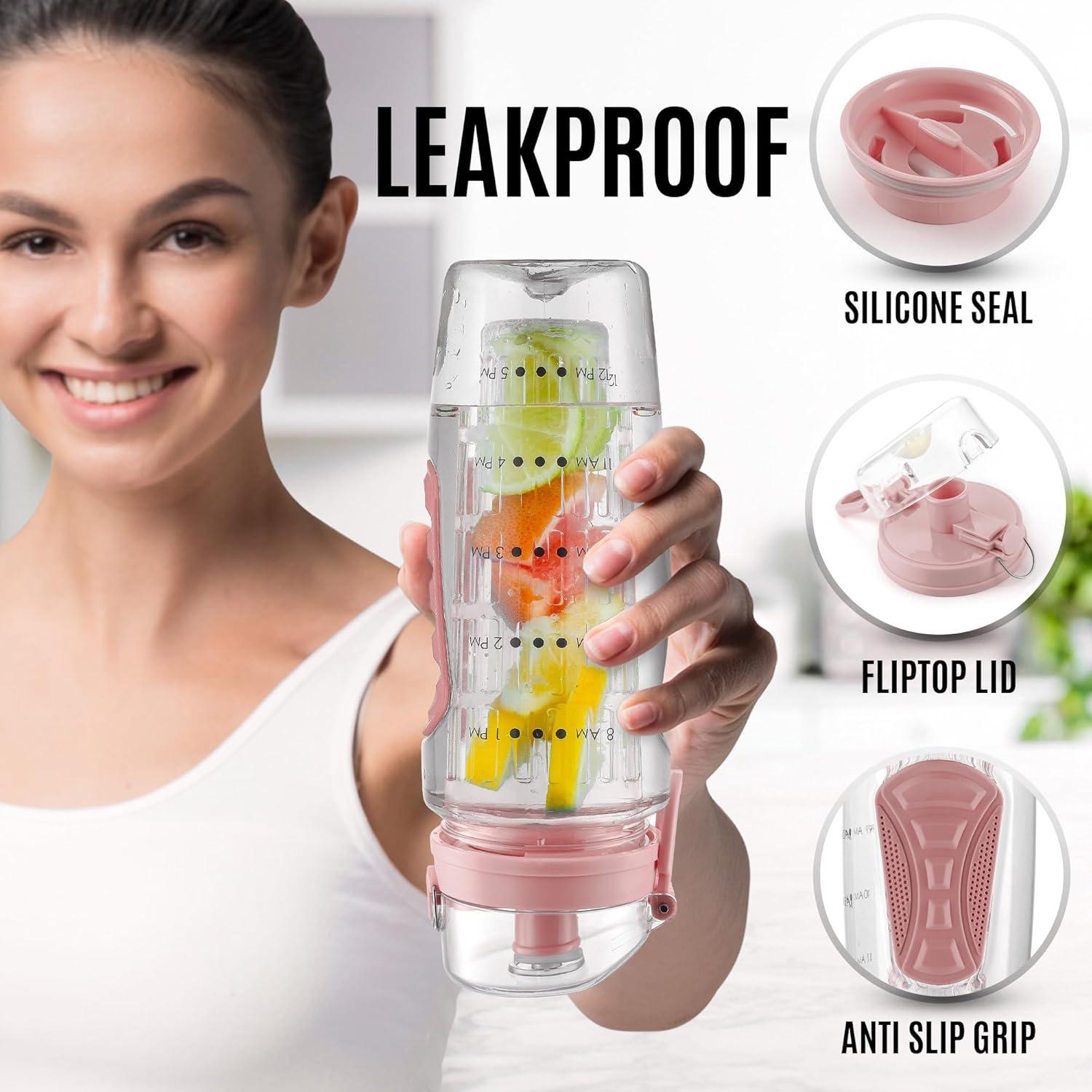 Botella de Agua Infusora Zulay 0.95L Rosa Aislada