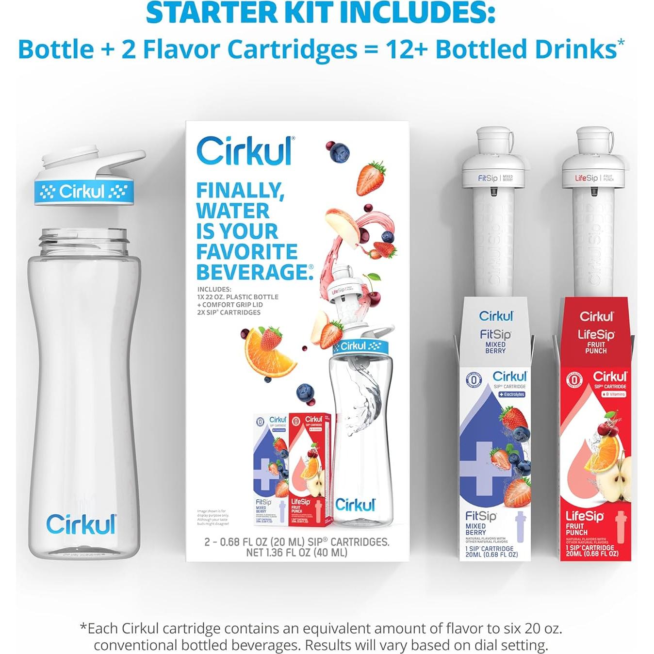 Botella de Agua Cirkul 22oz (650ml) + 2 Cartuchos Sabor