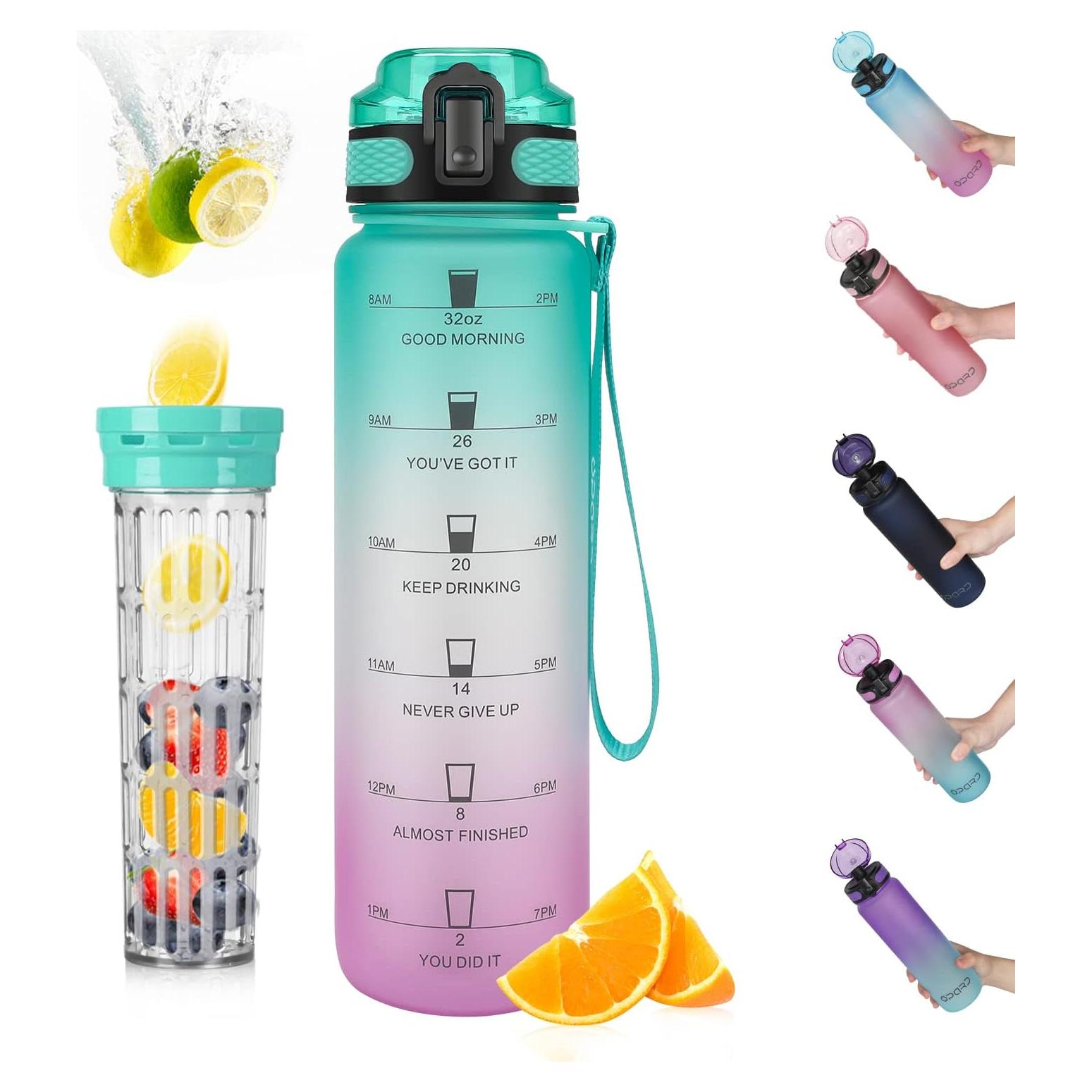 Botella de Agua Deportiva Opard 1000ml con Marcador de Tiempo