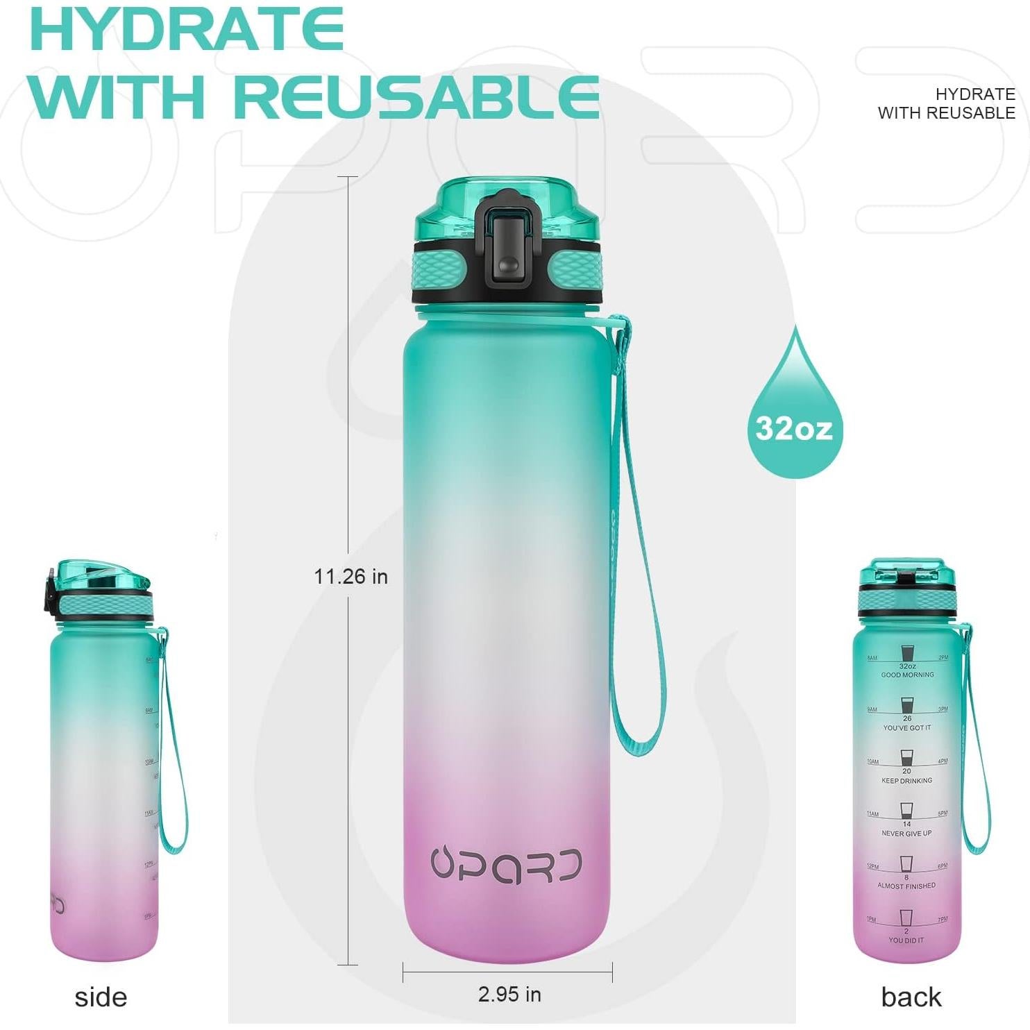 Botella de Agua Deportiva Opard 1000ml con Marcador de Tiempo