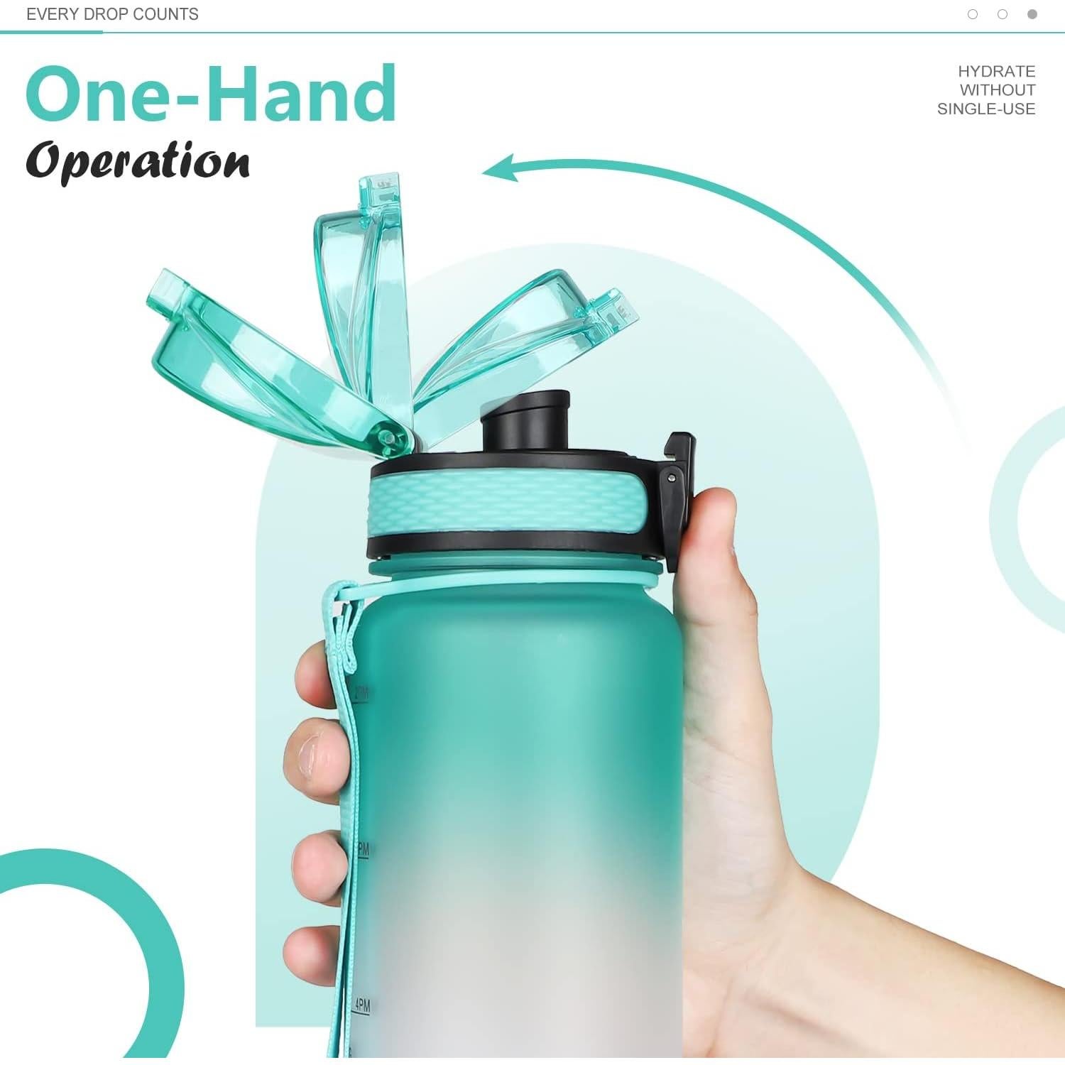 Botella de Agua Deportiva Opard 1000ml con Marcador de Tiempo