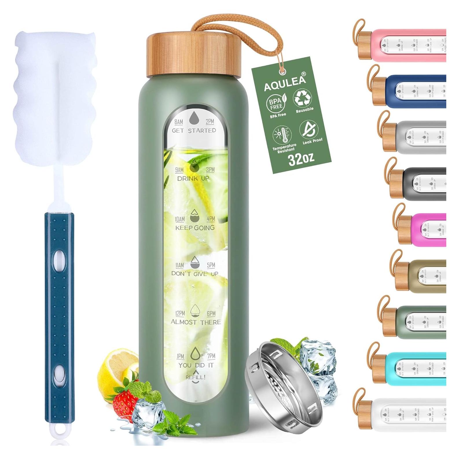 Botella de Agua de Vidrio Aqulea 32 Oz Verde con Infusor