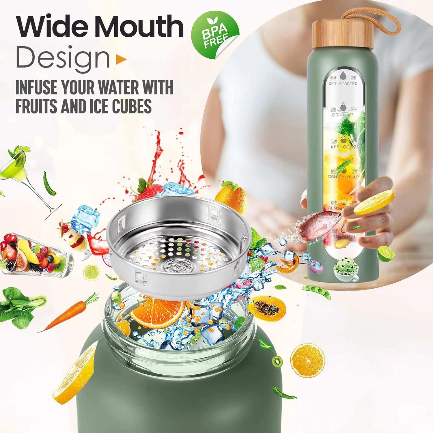 Botella de Agua de Vidrio Aqulea 32 Oz Verde con Infusor