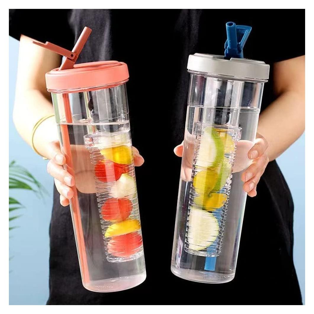 Botella de Agua Plegable LFRNZS 0.89L con Infusor de Frutas Rosa