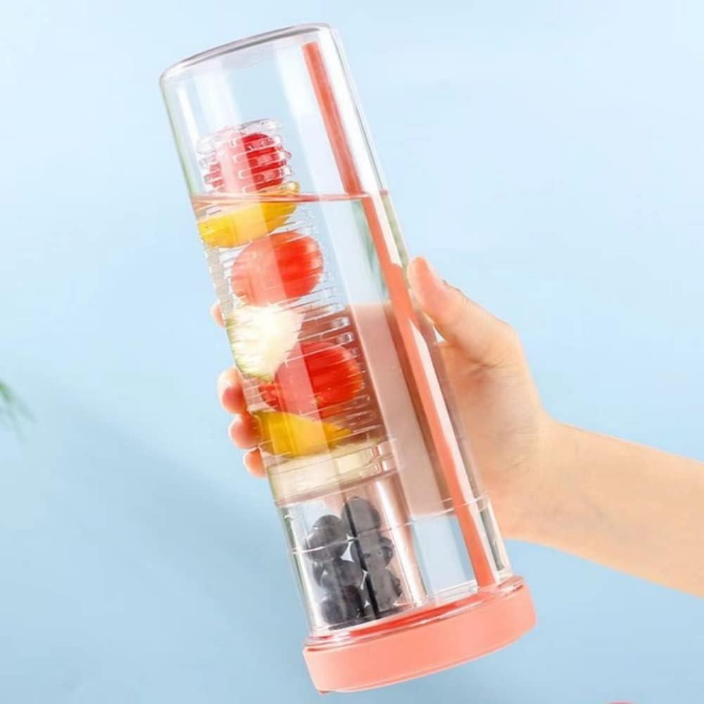 Botella de Agua Plegable LFRNZS 0.89L con Infusor de Frutas Rosa