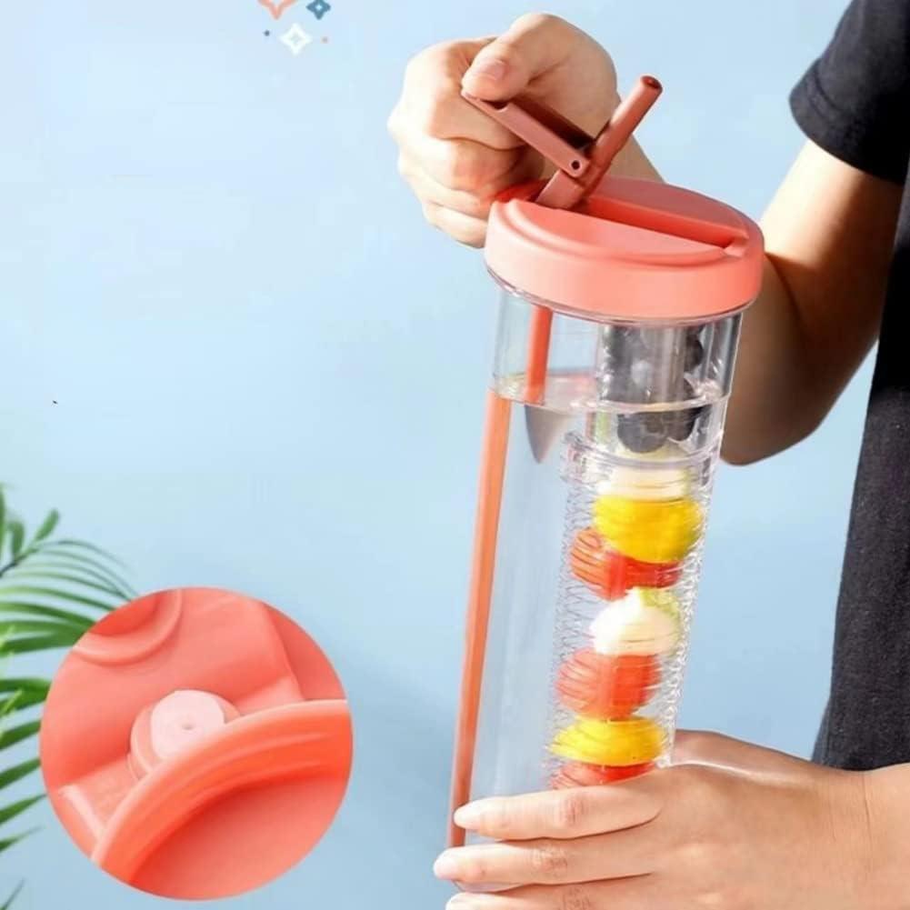 Botella de Agua Plegable LFRNZS 0.89L con Infusor de Frutas Rosa