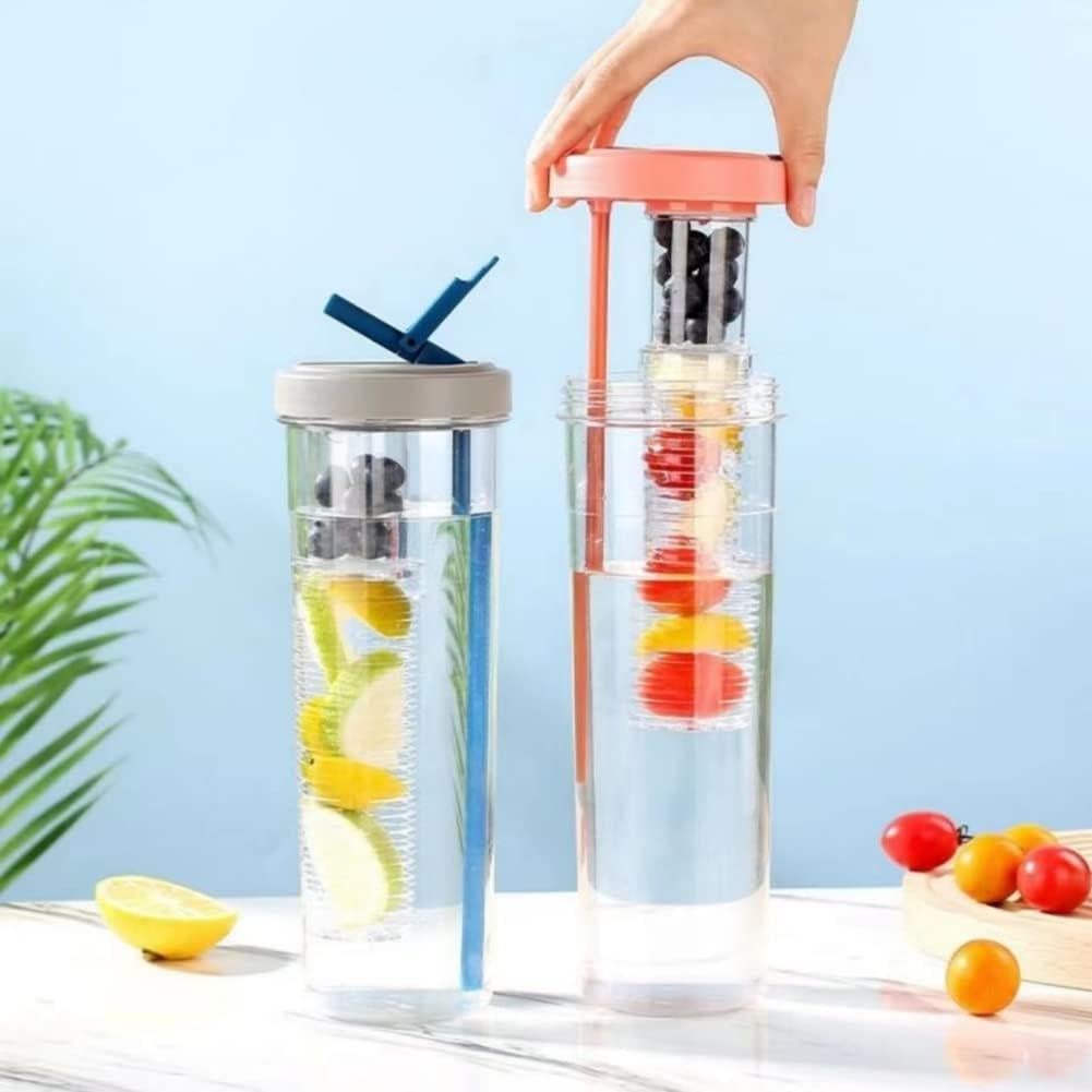 Botella de Agua Plegable LFRNZS 0.89L con Infusor de Frutas Rosa