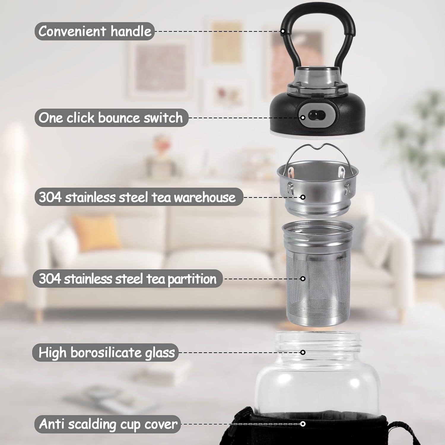 Botella de Agua de Vidrio 1006ml con Infusor CHPINDAM