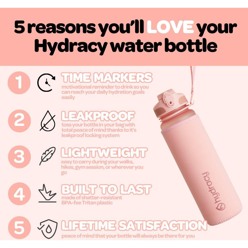 Botella de Agua Hydracy Coach 1L con Marcador de Tiempo Oro Rosa