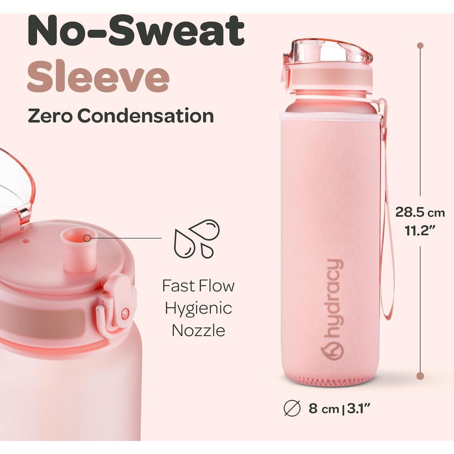 Botella de Agua Hydracy Coach 1L con Marcador de Tiempo Oro Rosa