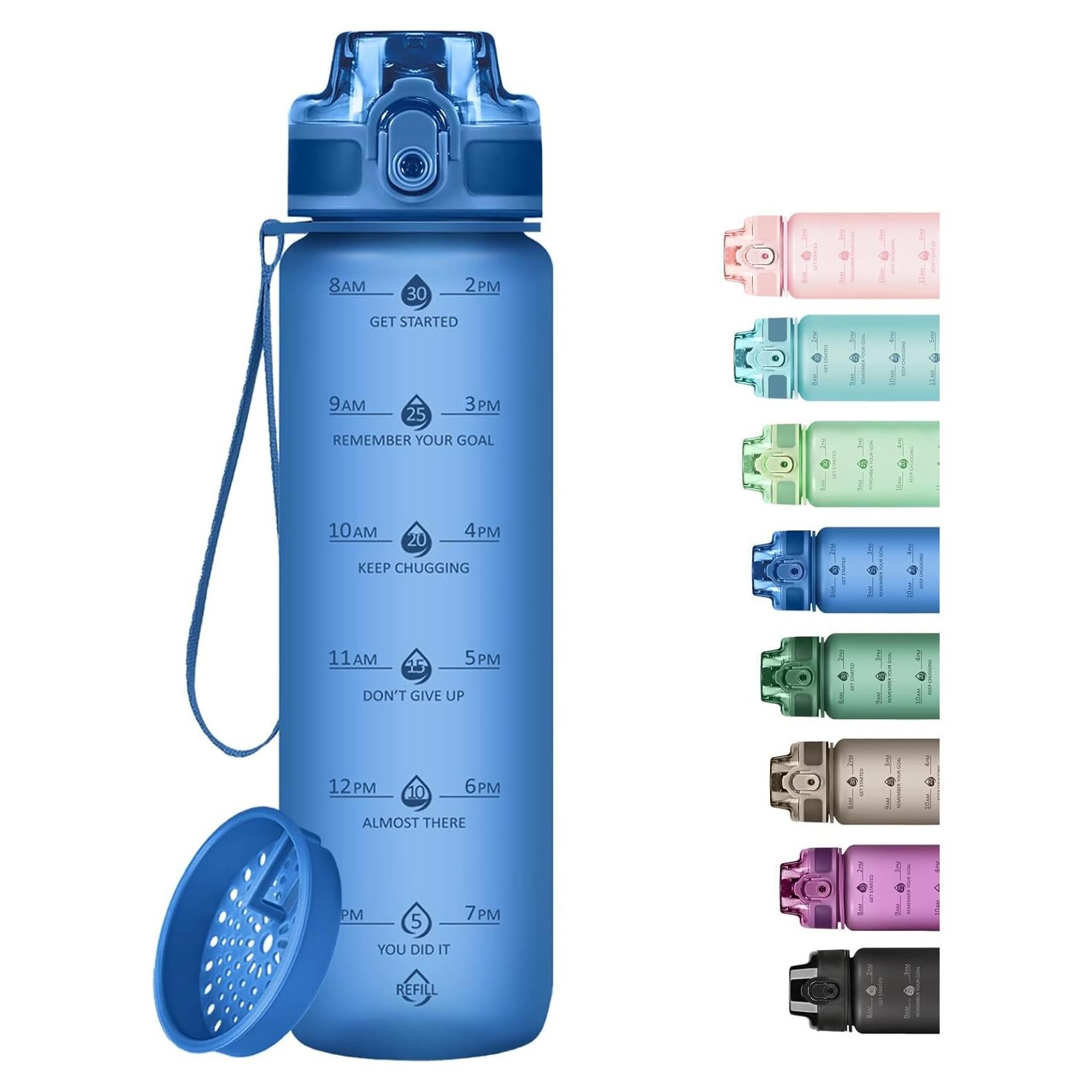 Botella de Agua Motivacional Alwager 32oz Azul Aqua a Prueba de Fugas