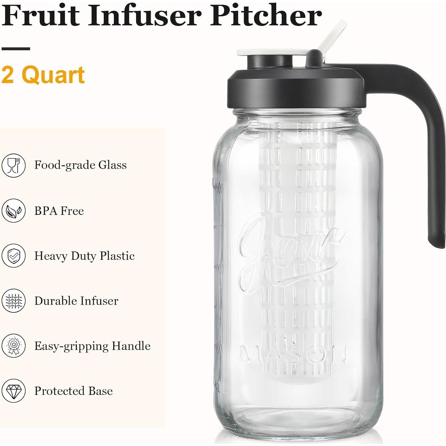 Jarra Infusora de Frutas AOZITA 2Qt Vidrio A Prueba de Fugas