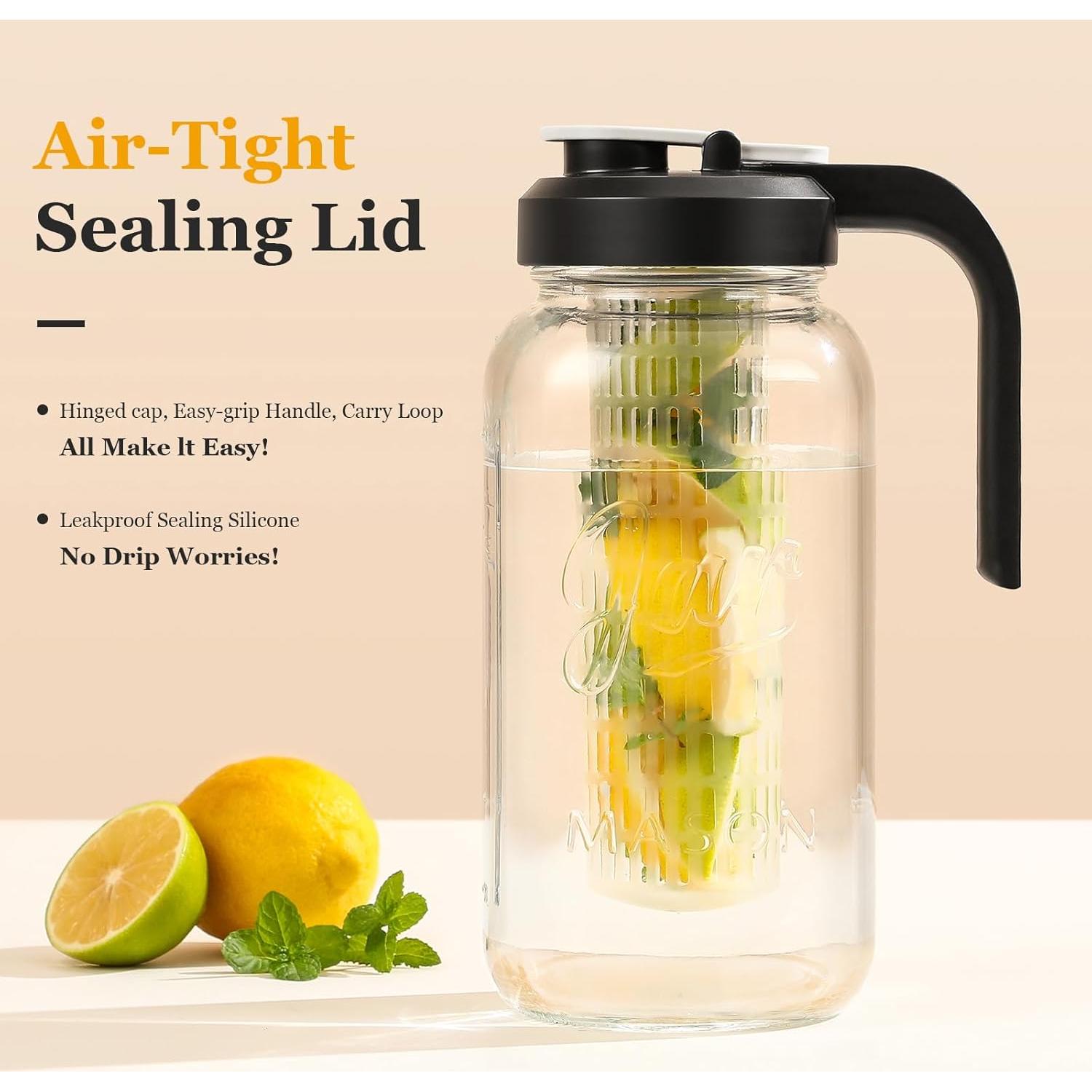 Jarra Infusora de Frutas AOZITA 2Qt Vidrio A Prueba de Fugas