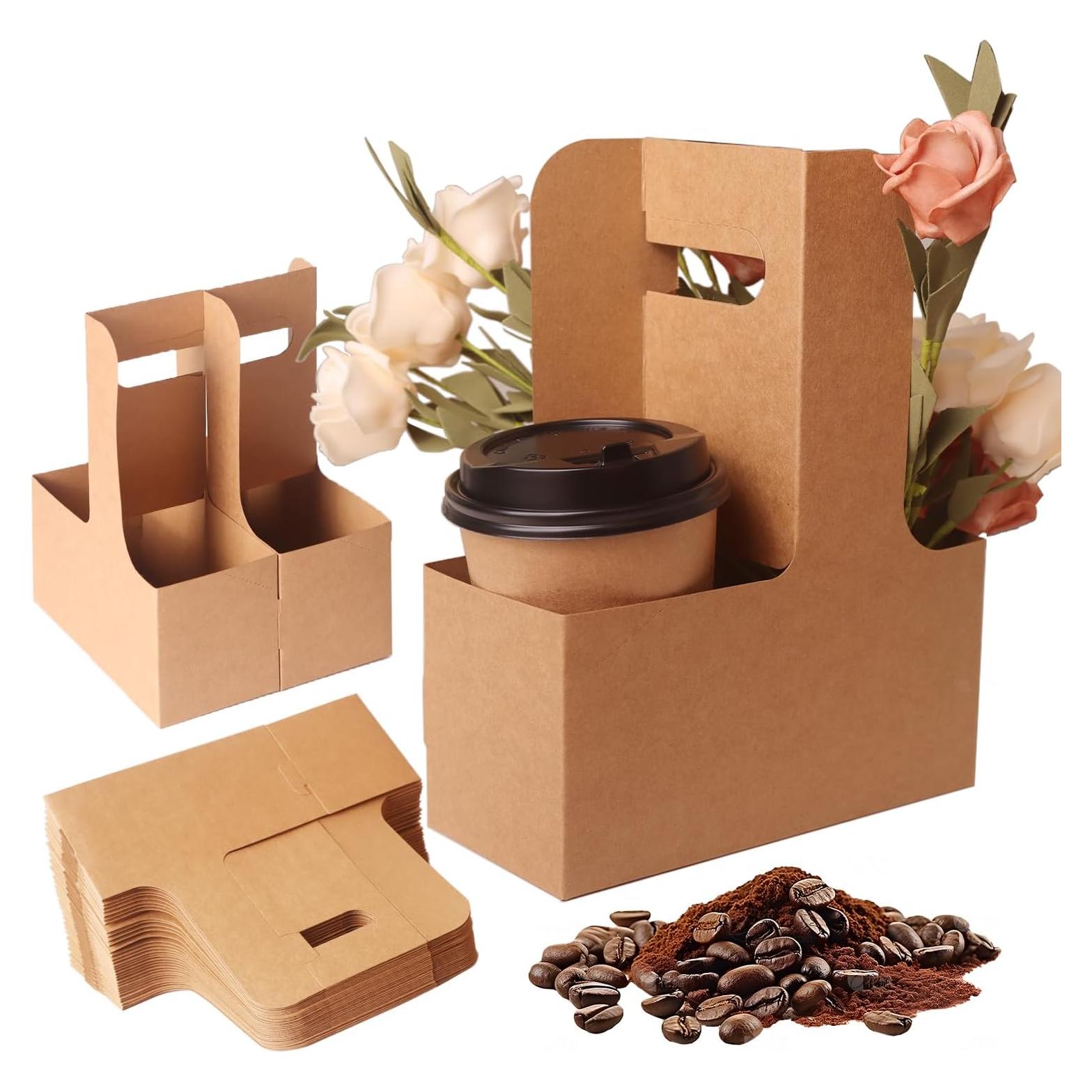 Paquete de 100 portavasos de papel kraft para 2 tazas