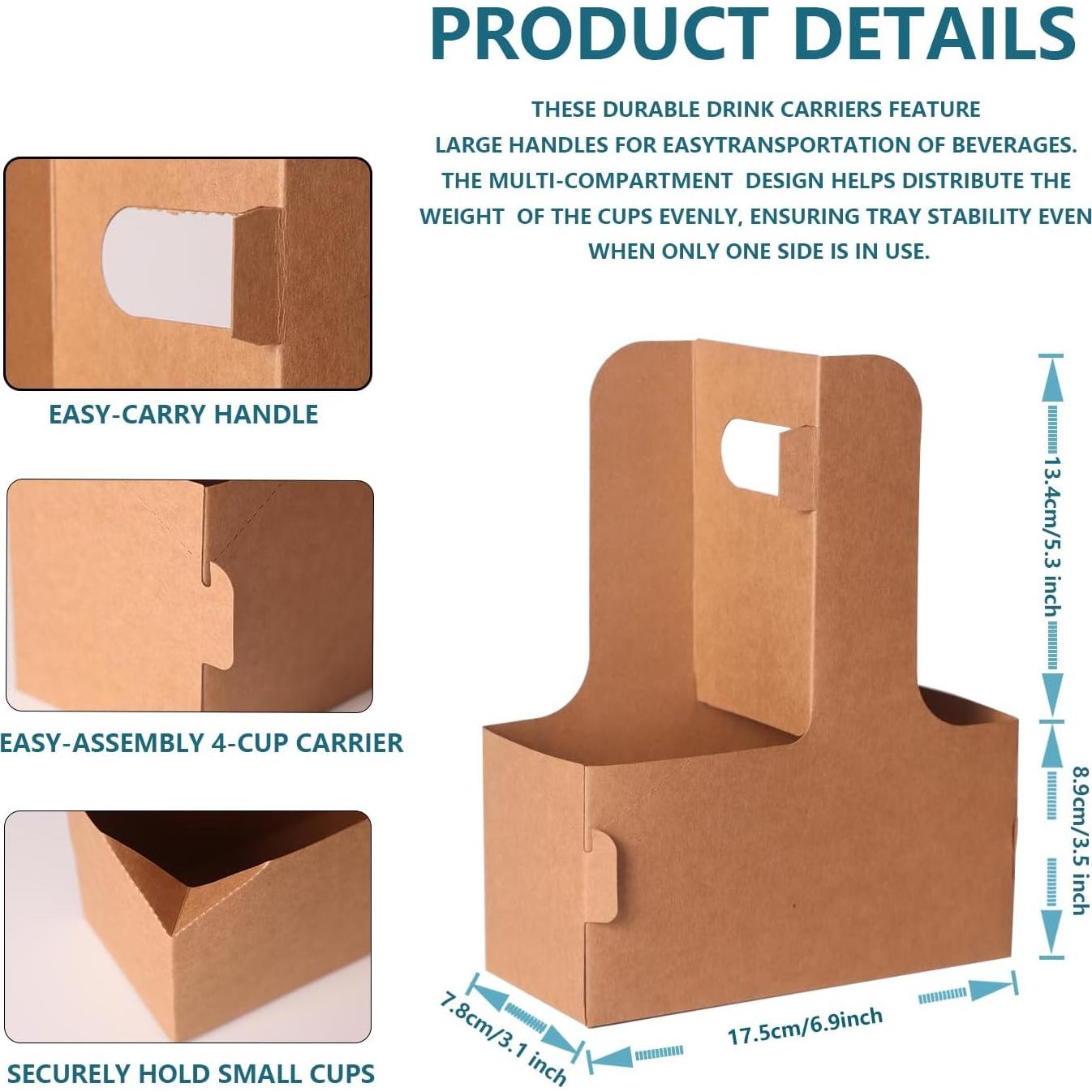 Paquete de 100 portavasos de papel kraft para 2 tazas