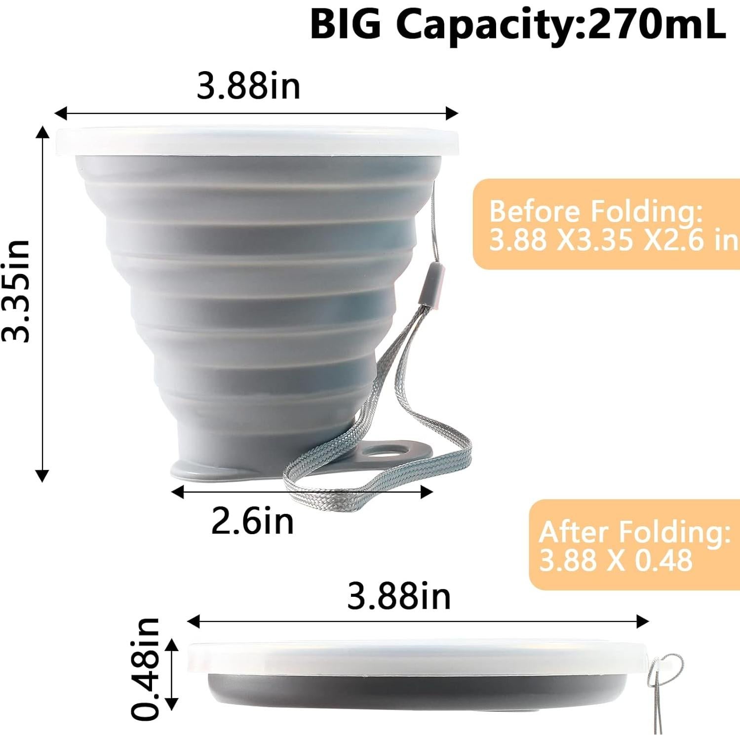 Taza Plegable de Silicona Litoexpe 2 Pack para Viaje 270ml