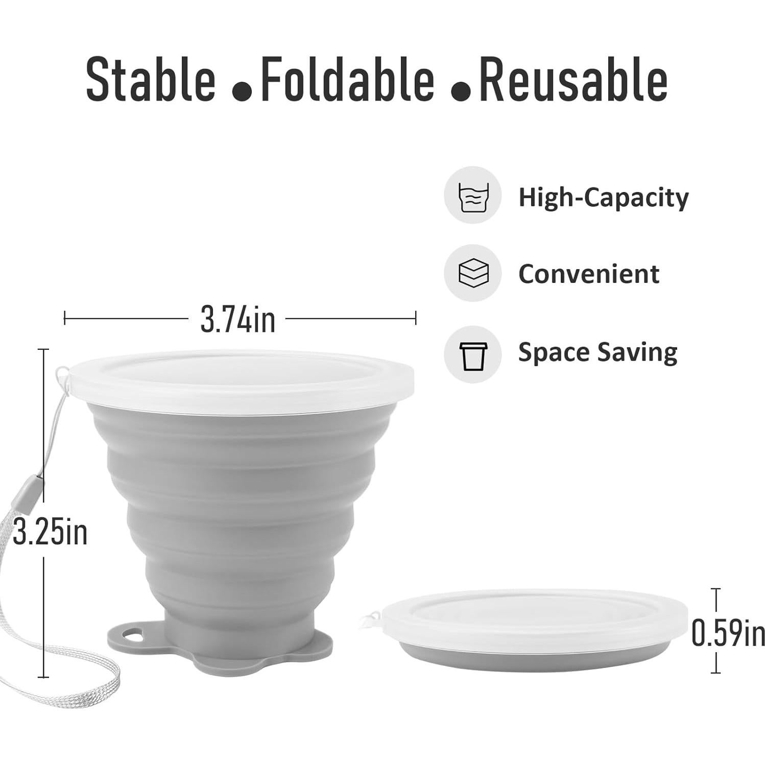 Taza Plegable de Silicona JBER para Viaje 260ml - Gris y Verde