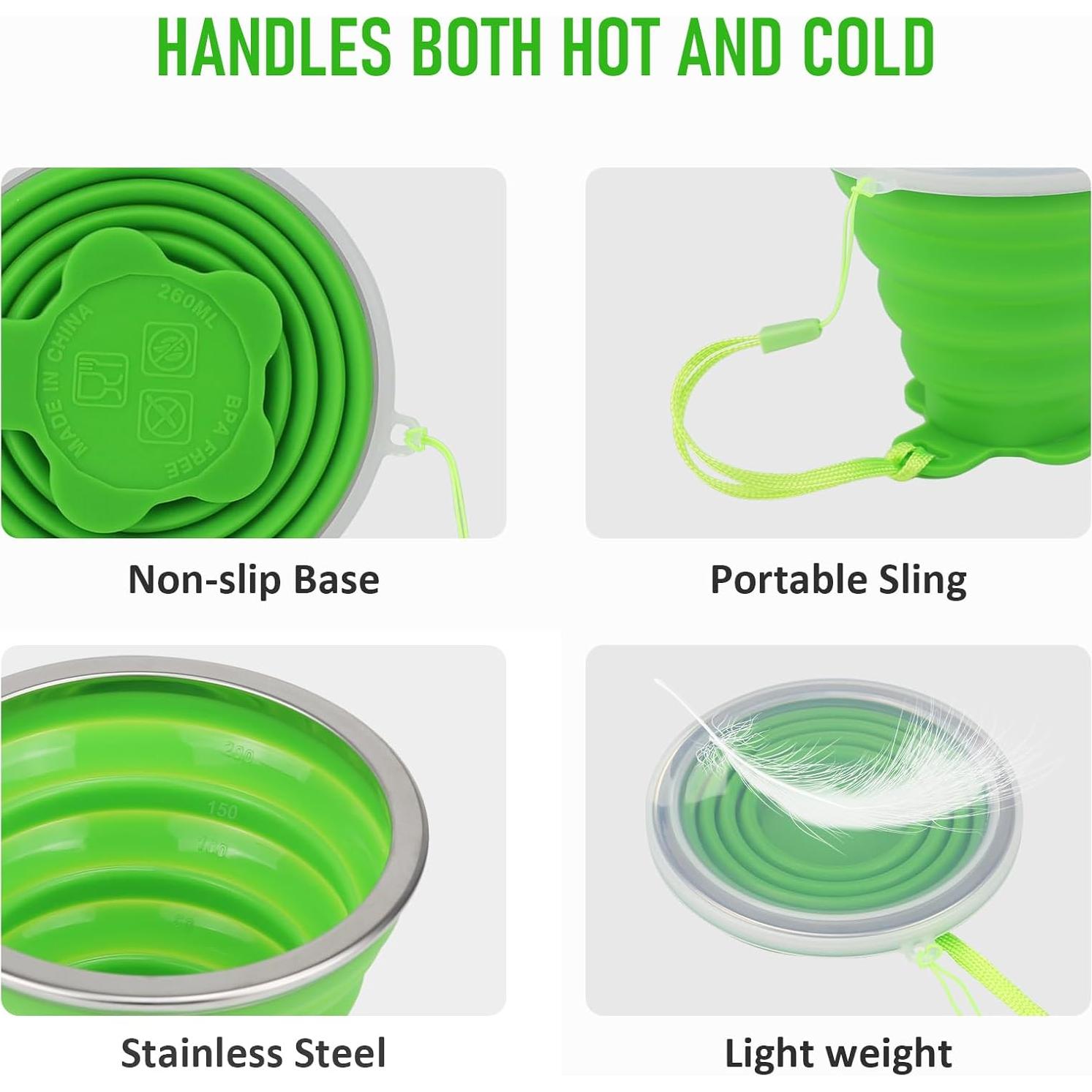 Taza Plegable de Silicona JBER para Viaje 260ml - Gris y Verde