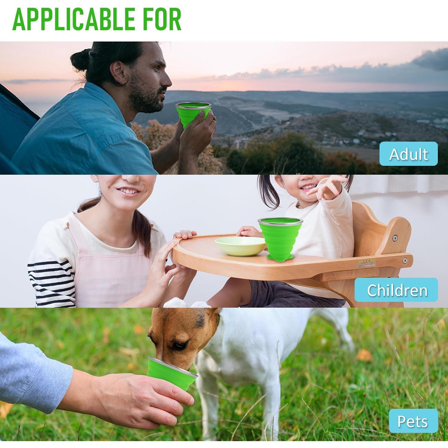 Taza Plegable de Silicona JBER para Viaje 260ml - Gris y Verde