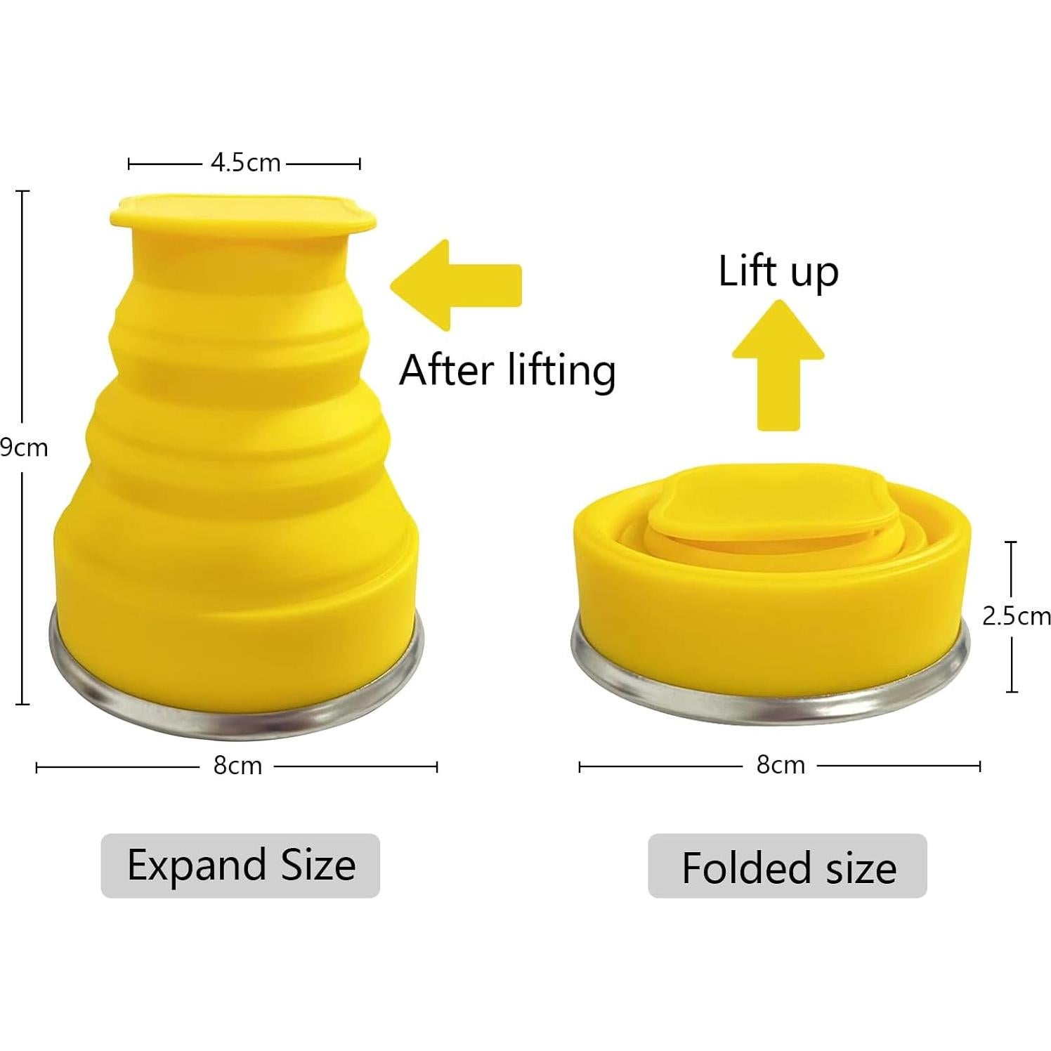 Taza Plegable de Silicona FINDWORLD 200ml Amarillo para Viajes