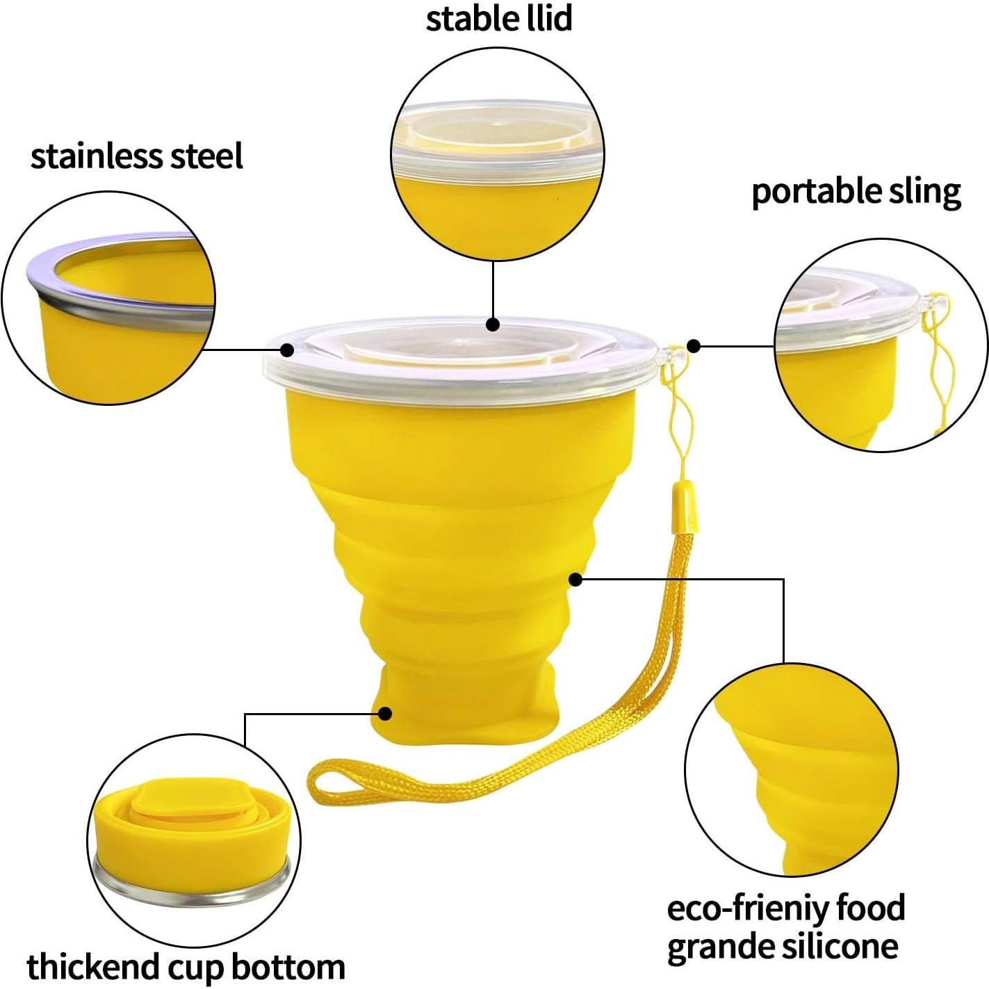 Taza Plegable de Silicona FINDWORLD 200ml Amarillo para Viajes