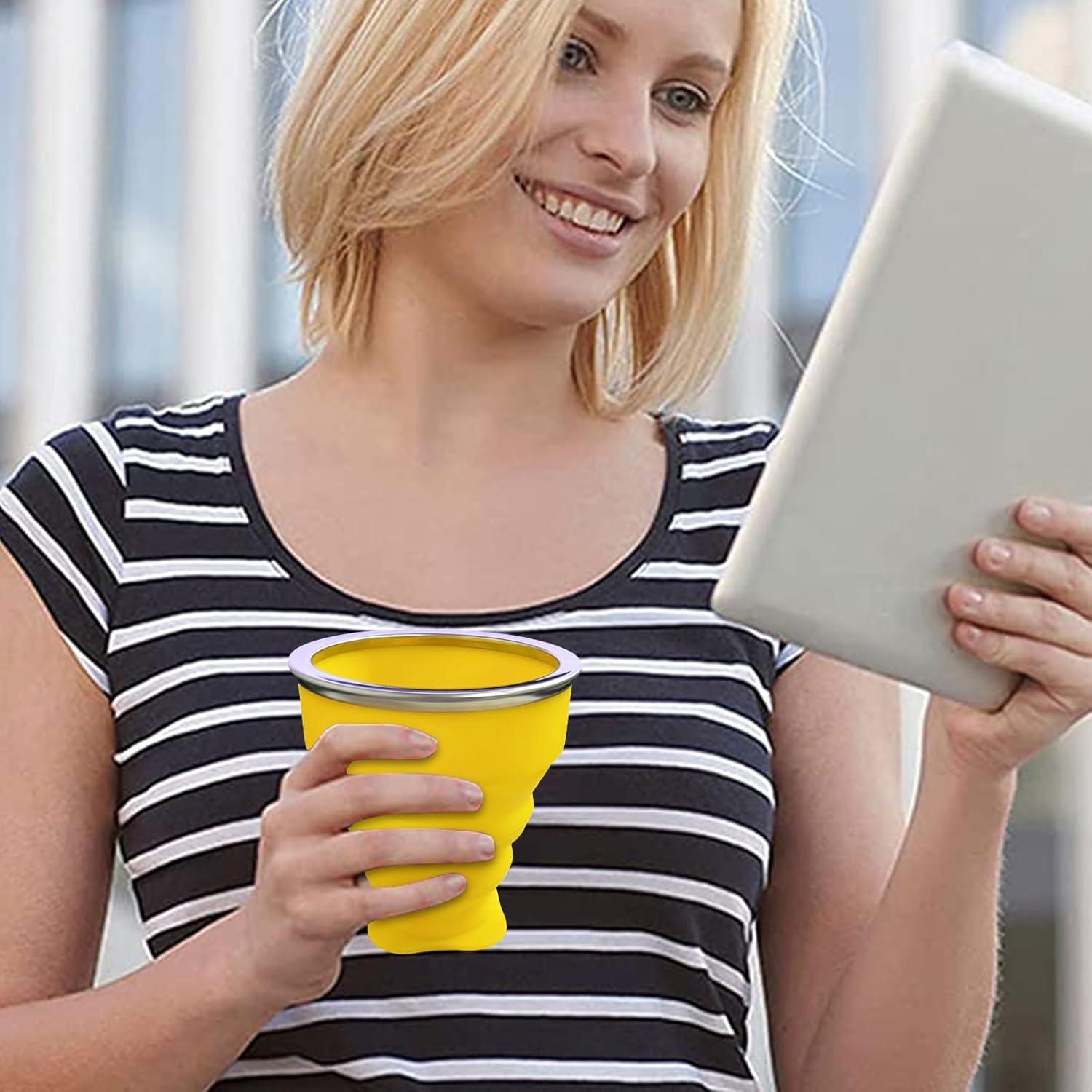 Taza Plegable de Silicona FINDWORLD 200ml Amarillo para Viajes