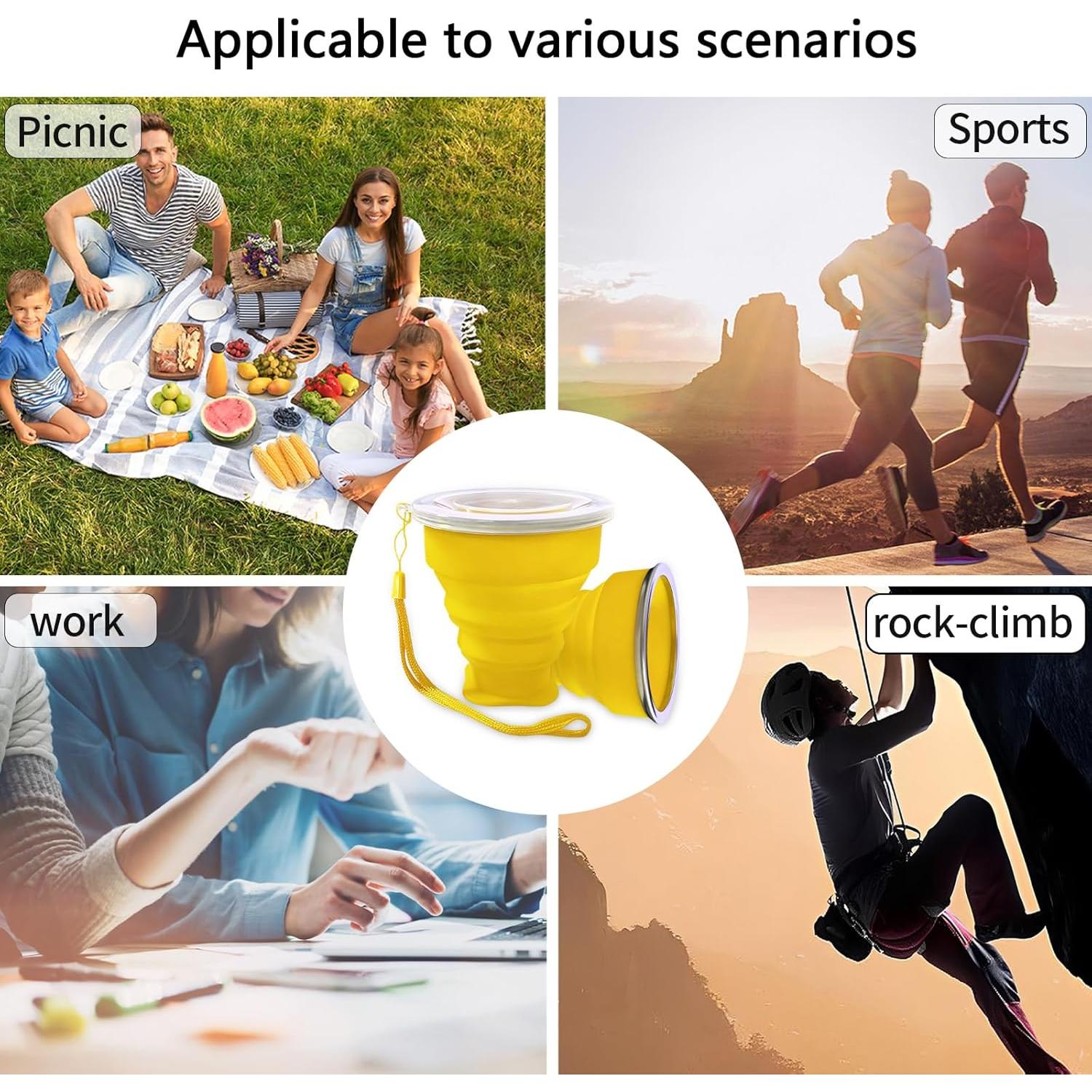 Taza Plegable de Silicona FINDWORLD 200ml Amarillo para Viajes