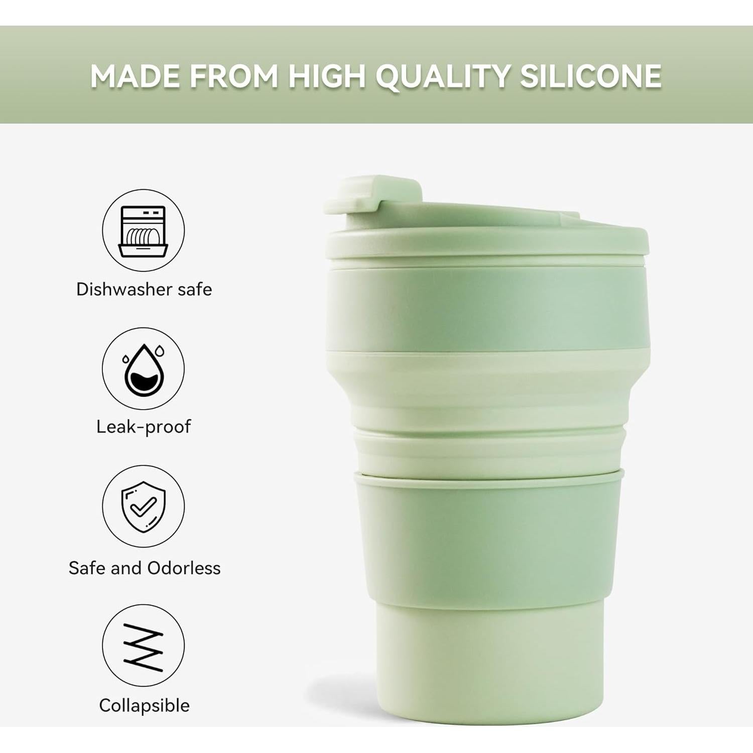 Taza Colapsable de Silicona Fijinhom 12oz Verde para Viajar