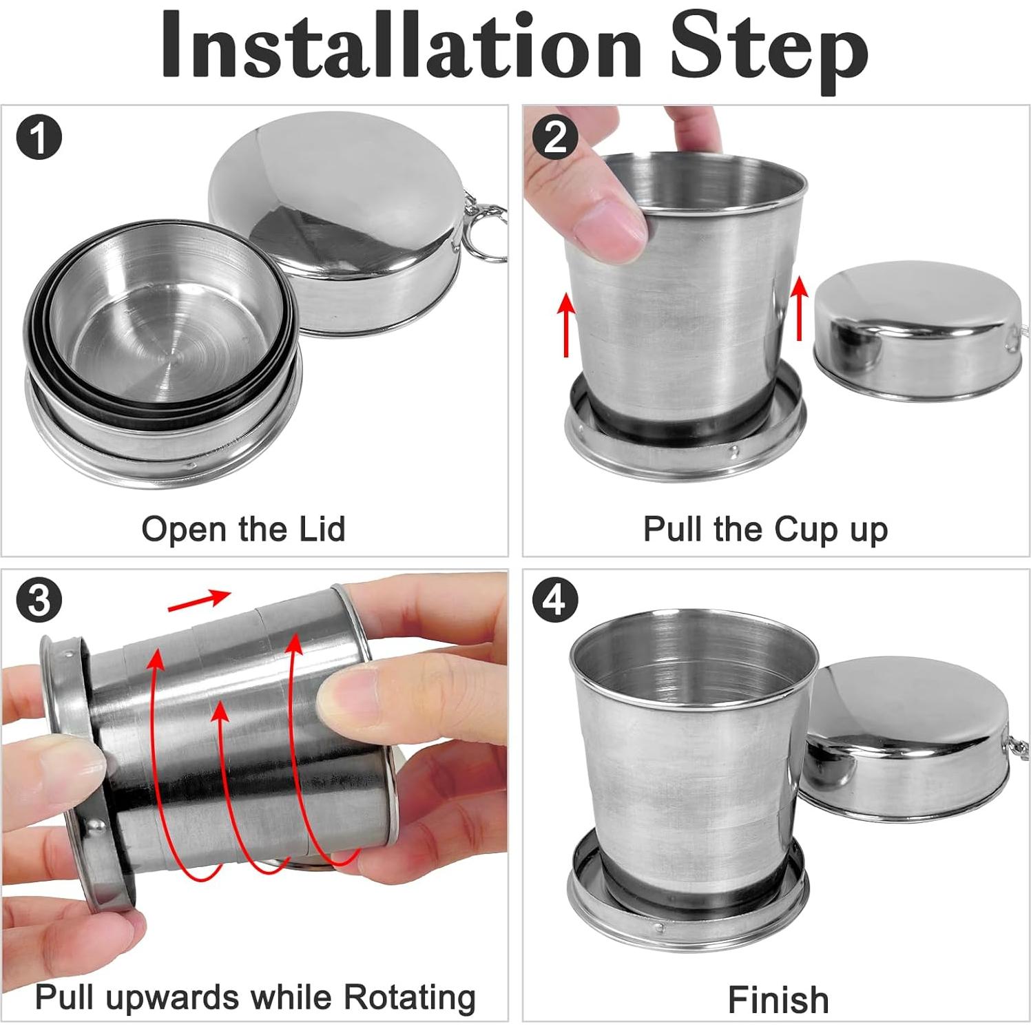 Tazas Plegables Guyuyii de Acero Inoxidable - 3 Piezas 75ml, 140ml, 240ml