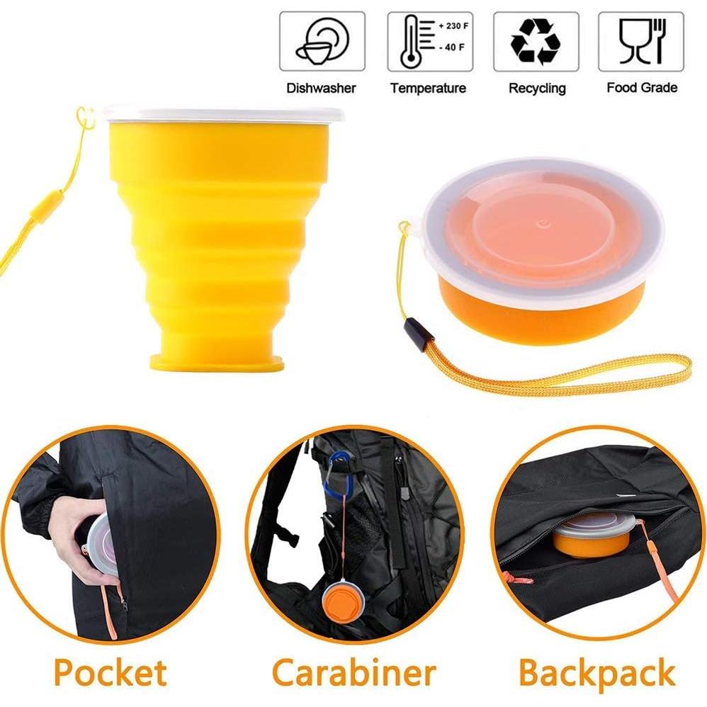 Set de 6 Tazas Plegables de Silicona JIELUO para Viaje 200 ml