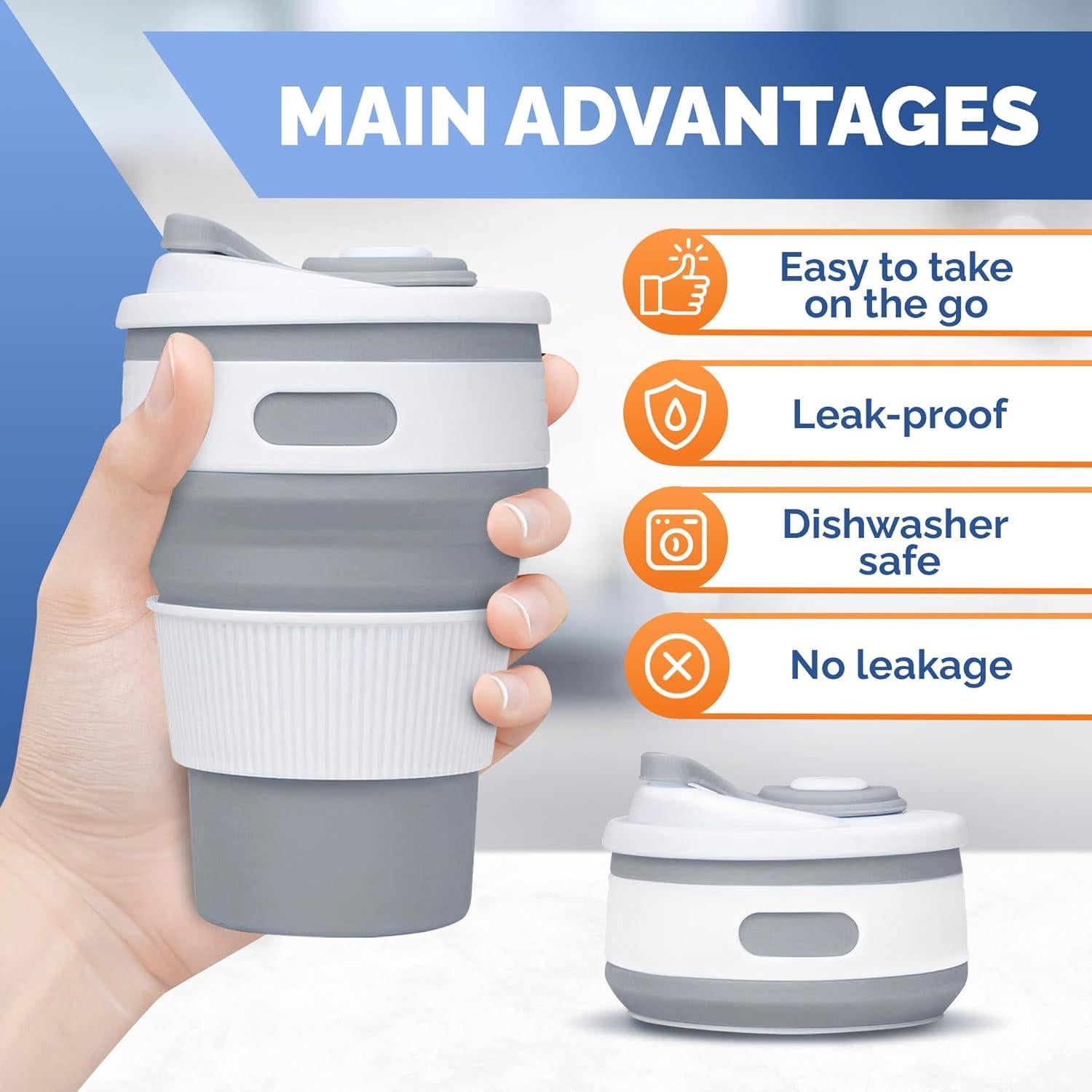 Taza Plegable Reutilizable VIKROM 350ml a Prueba de Fugas