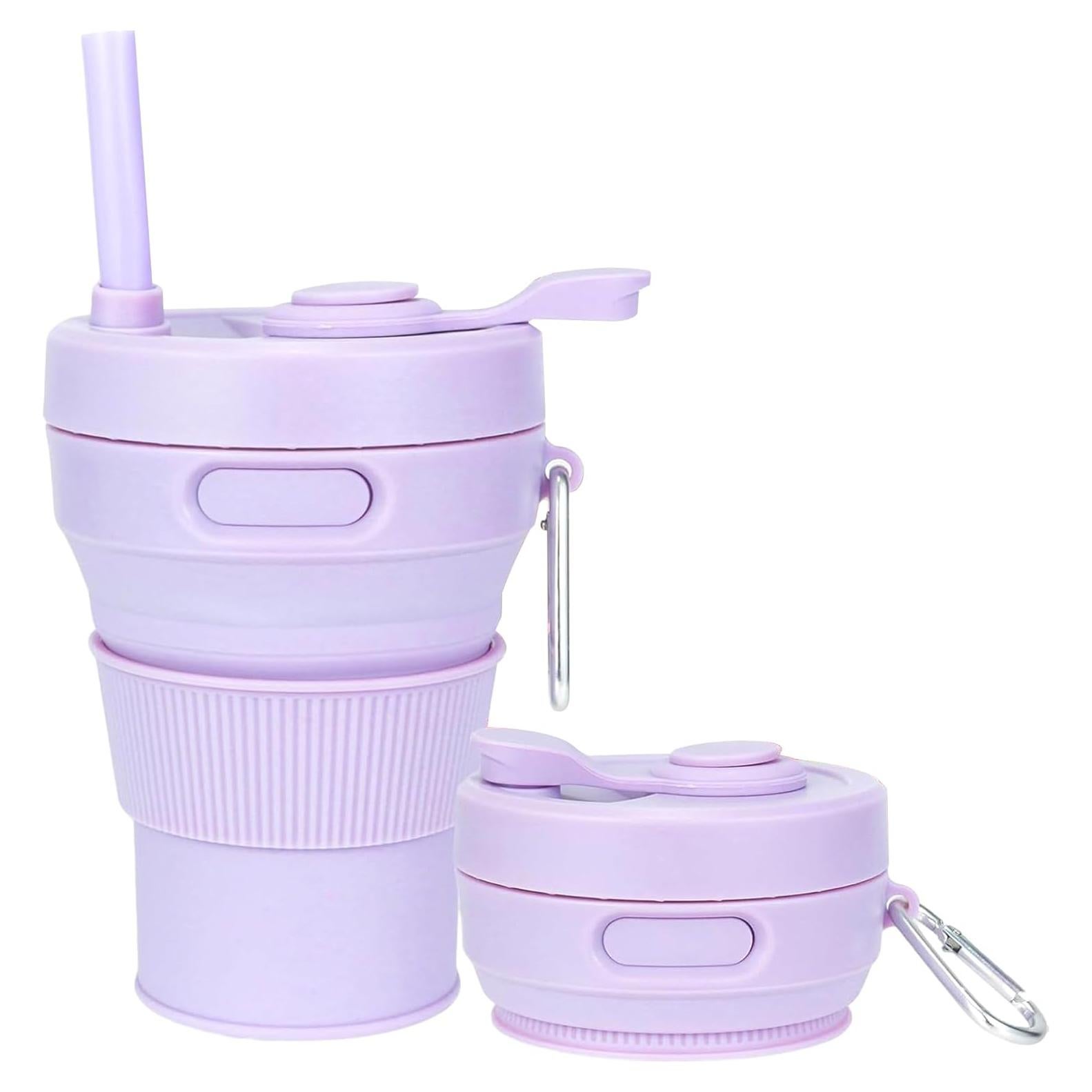 Taza de Viaje Plegable JSHYGOUP Morada 450ml A Prueba de Fugas