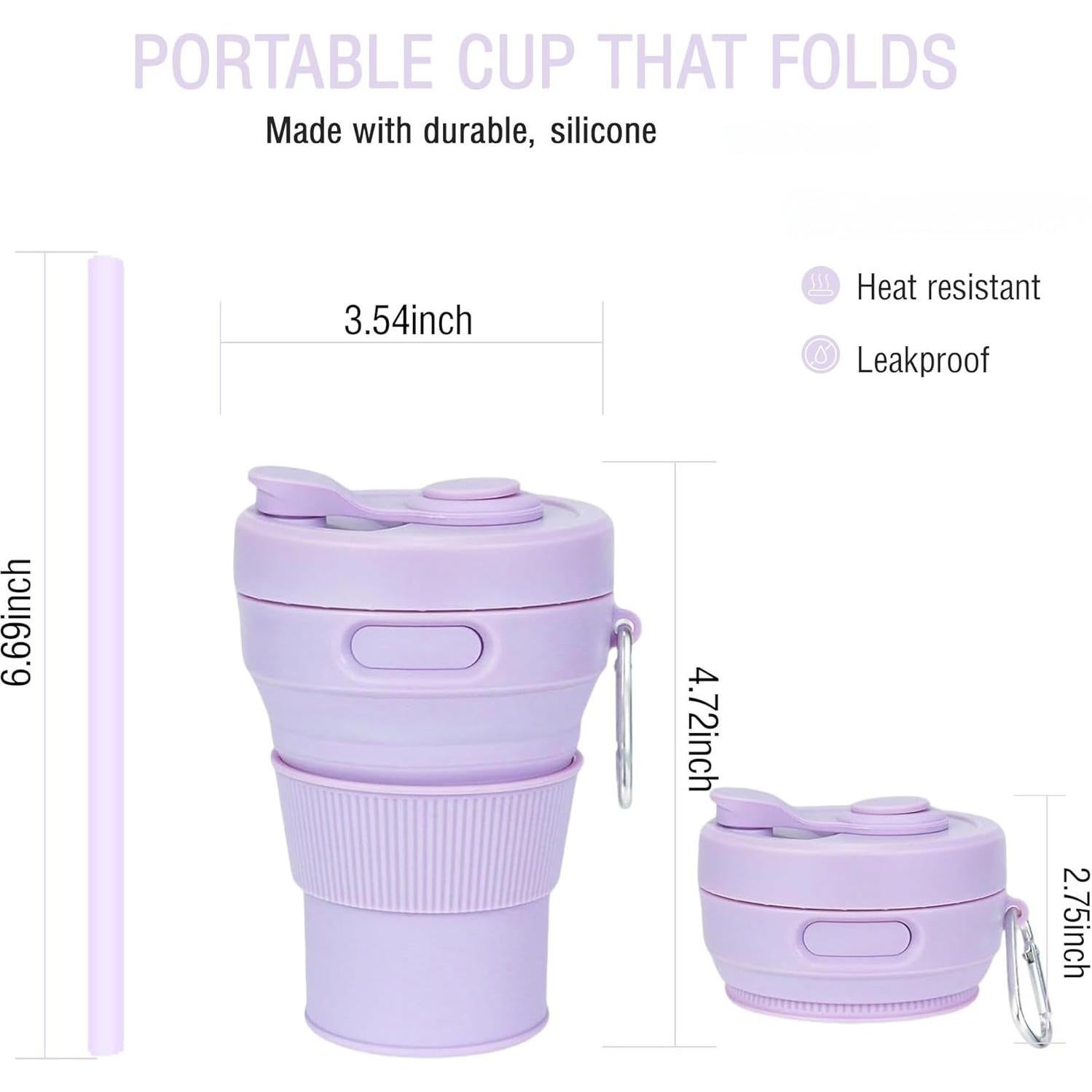 Taza de Viaje Plegable JSHYGOUP Morada 450ml A Prueba de Fugas