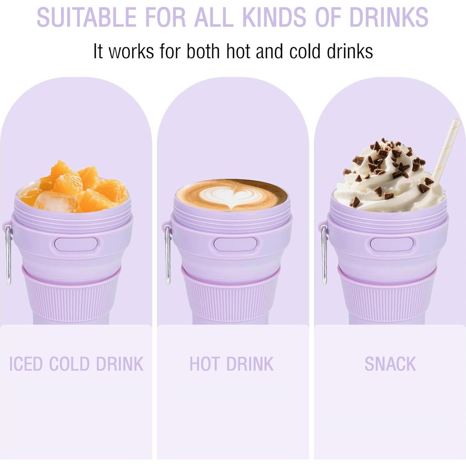 Taza de Viaje Plegable JSHYGOUP Morada 450ml A Prueba de Fugas