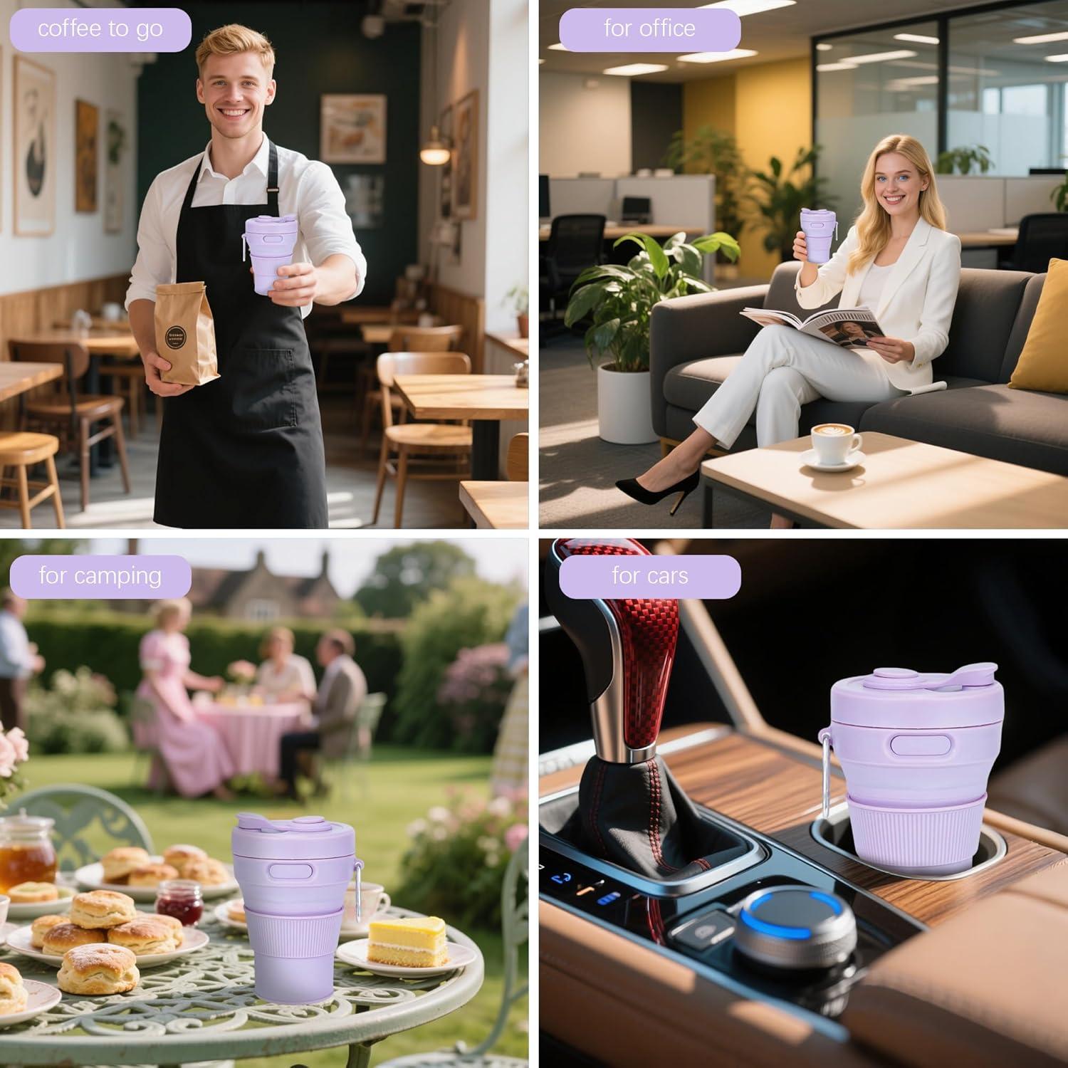 Taza de Viaje Plegable JSHYGOUP Morada 450ml A Prueba de Fugas